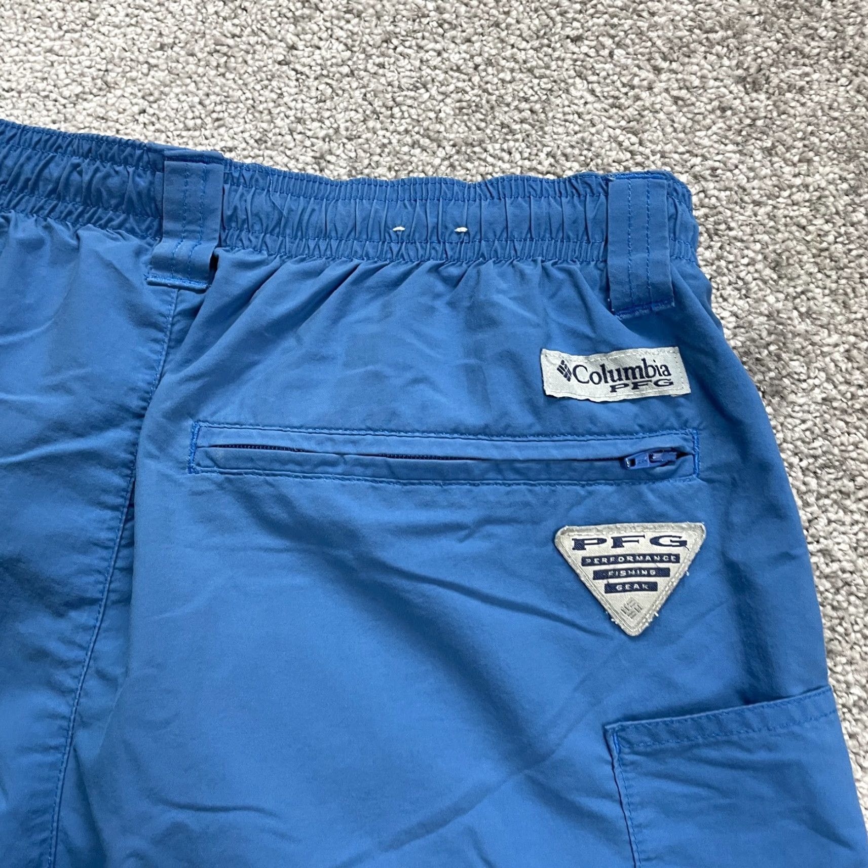 Vintage Columbia PFG Backcast Water Shorts Mens Small Blue Nylon Elastic Waist Shorts Mens Blue Nylon Backcast PFG Beach Size US 29 - 3 Thumbnail