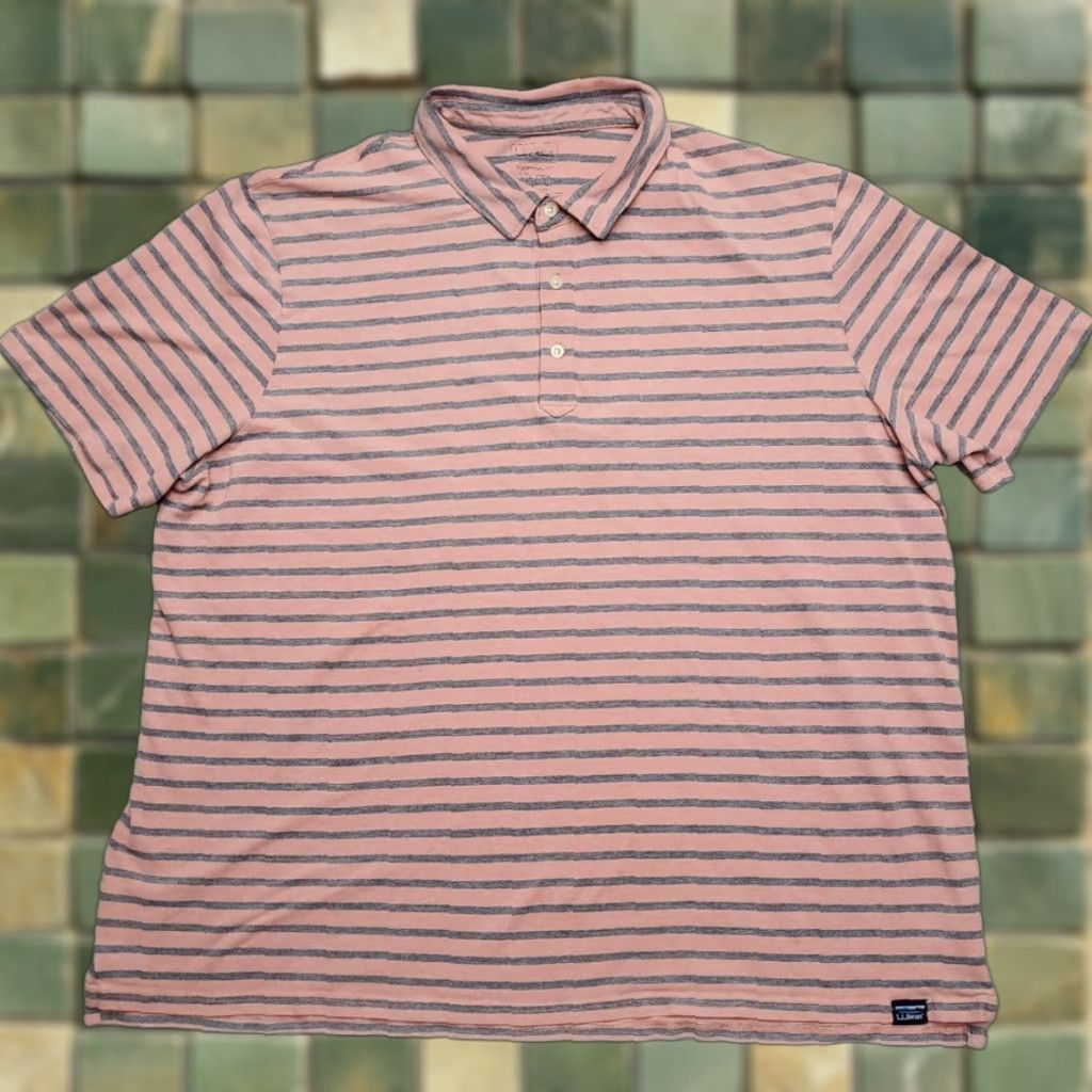 Vintage VINTAGE LL Bean Shirt Mens XXL Pink Blue Striped Polo Short Sleeve Cotton Blend Casual Size US XXL / EU 58 / 5 - 1 Thumbnail