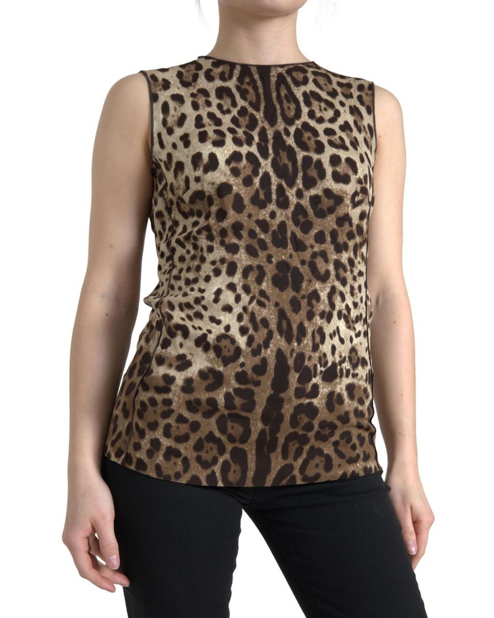 image of Dolce Gabbana Leopard Print Sleeveless Tank Top in Brown, Women's (Size Small)