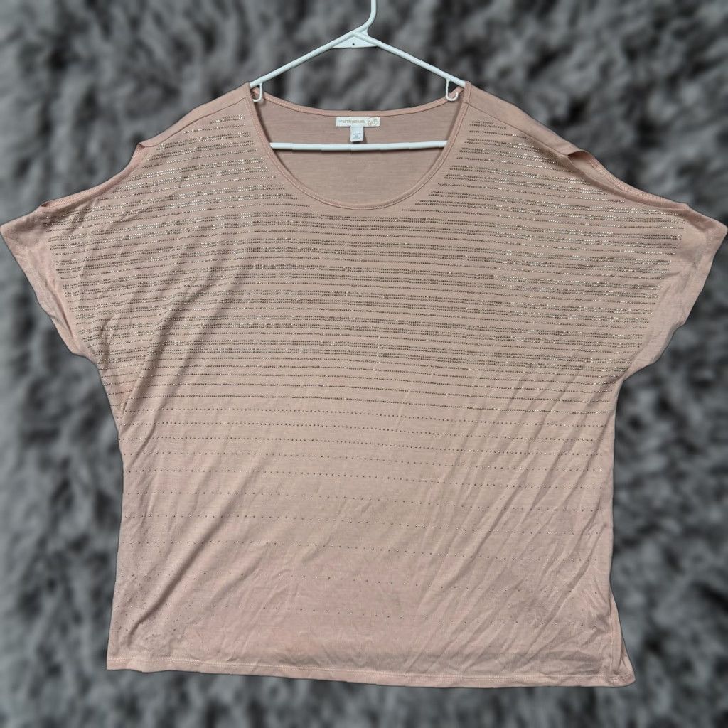 Vintage VINTAGE Westport 1962 Tunic Top Womens 3X Plus Pink Studs Striped Ethereal Shimmer Boho Size XXL / US 16-18 / IT 52-54 - 1 Thumbnail