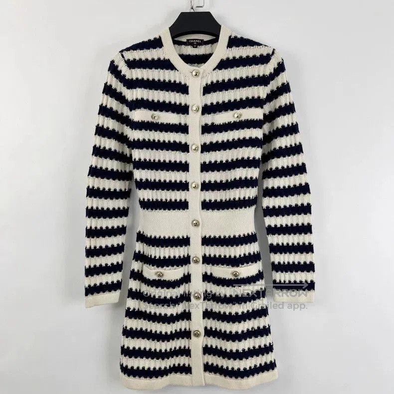 Chanel Chanel Blue White Stripe Sequin Knit Dress. Size US 34 / EU 50 - 2 Thumbnail