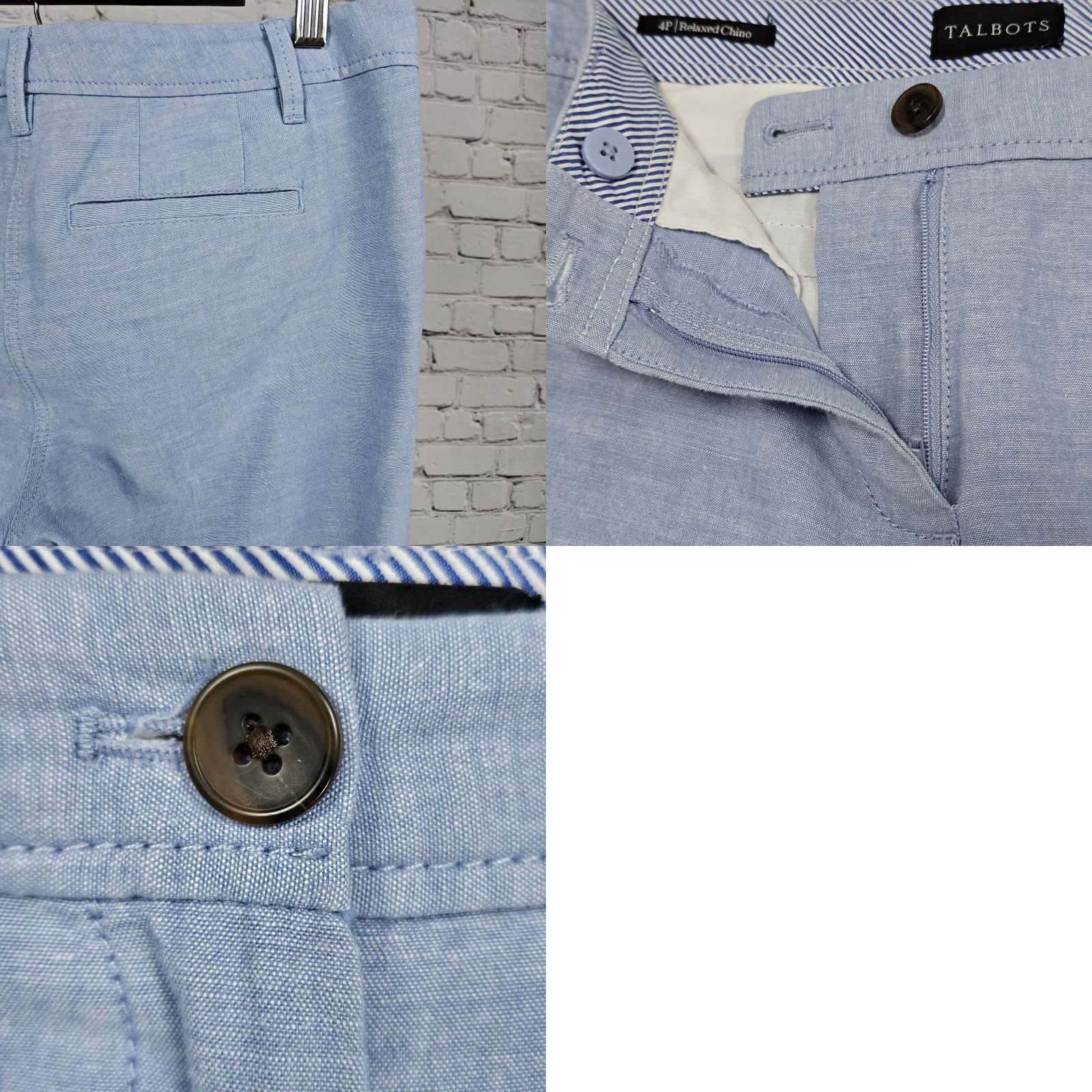 Talbots Talbots Blue Relaxed Chambray 100% Cotton Pants 4P Petite Women Chino Flat Front Mid Rise Tapered Size 27" / US 4 / IT 40 - 9 Thumbnail