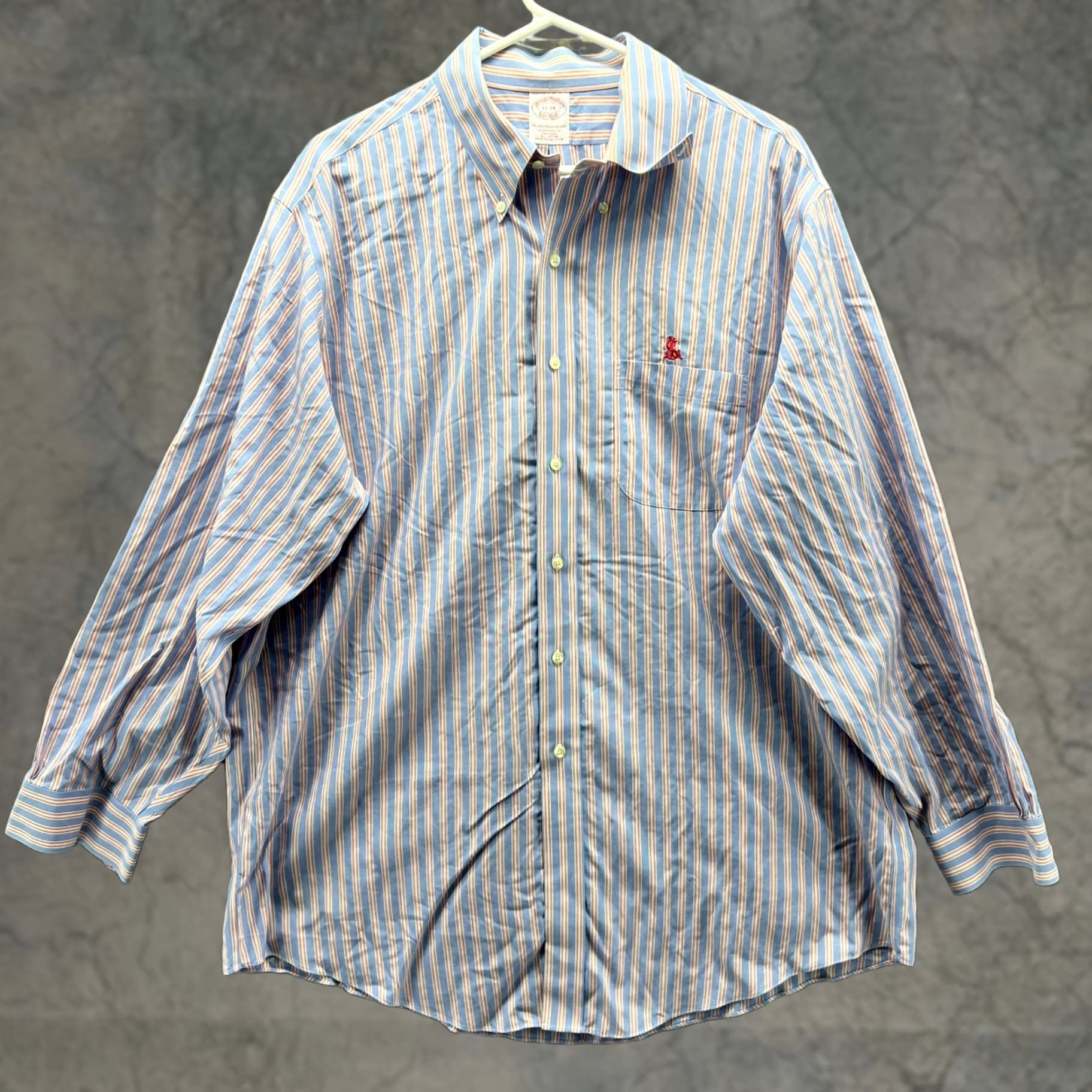 Brooks Brothers Brooks Brothers Shirt Mens 17 34 Button-Down Striped Blue Pink OCBD Size US XL / EU 56 / 4 - 1 Thumbnail