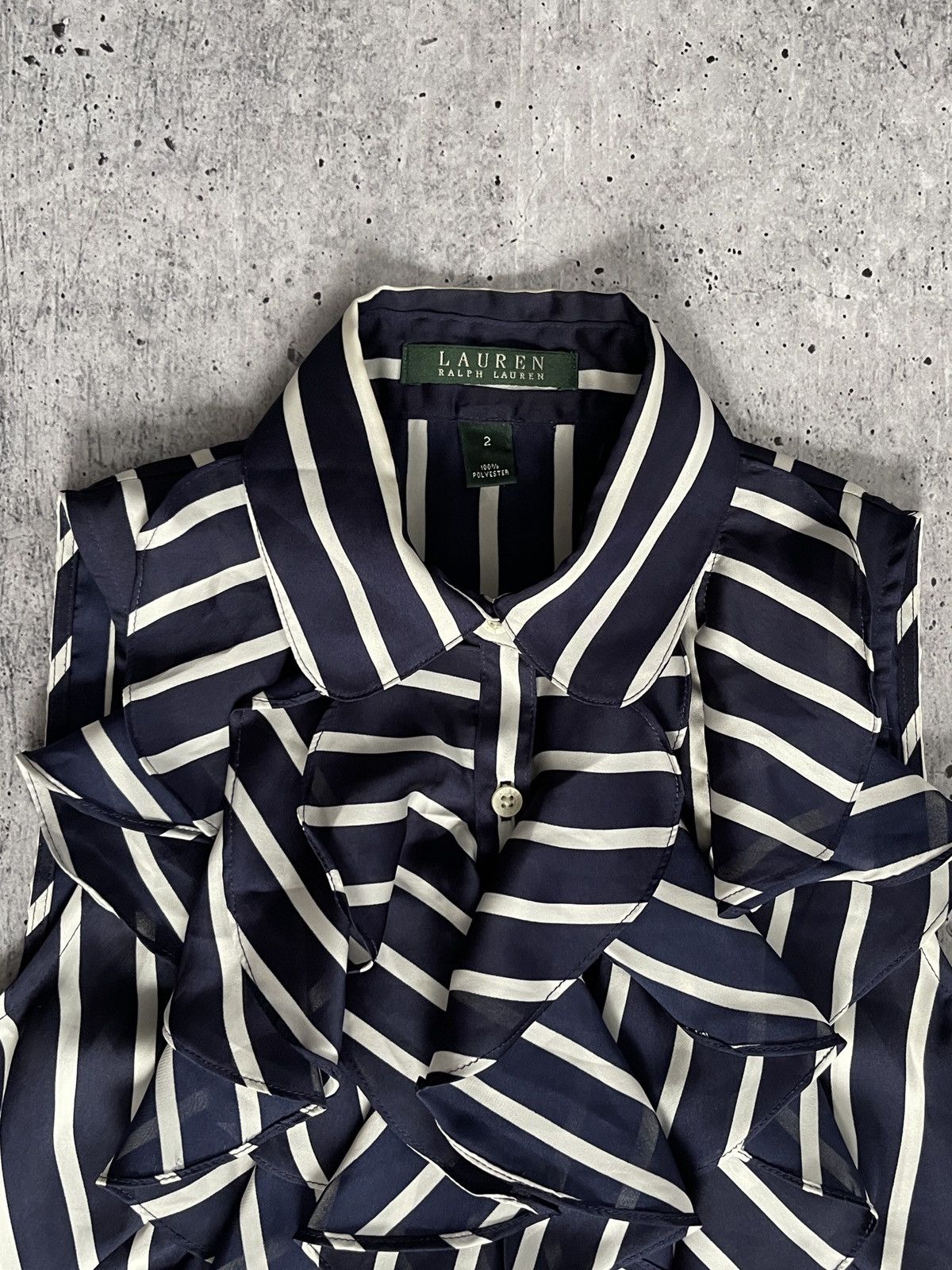 Polo Ralph Lauren Ralph Lauren Blue White Stripe Satin Blouse Top Size S(2) Size S / US 4 / IT 40 - 3 Thumbnail