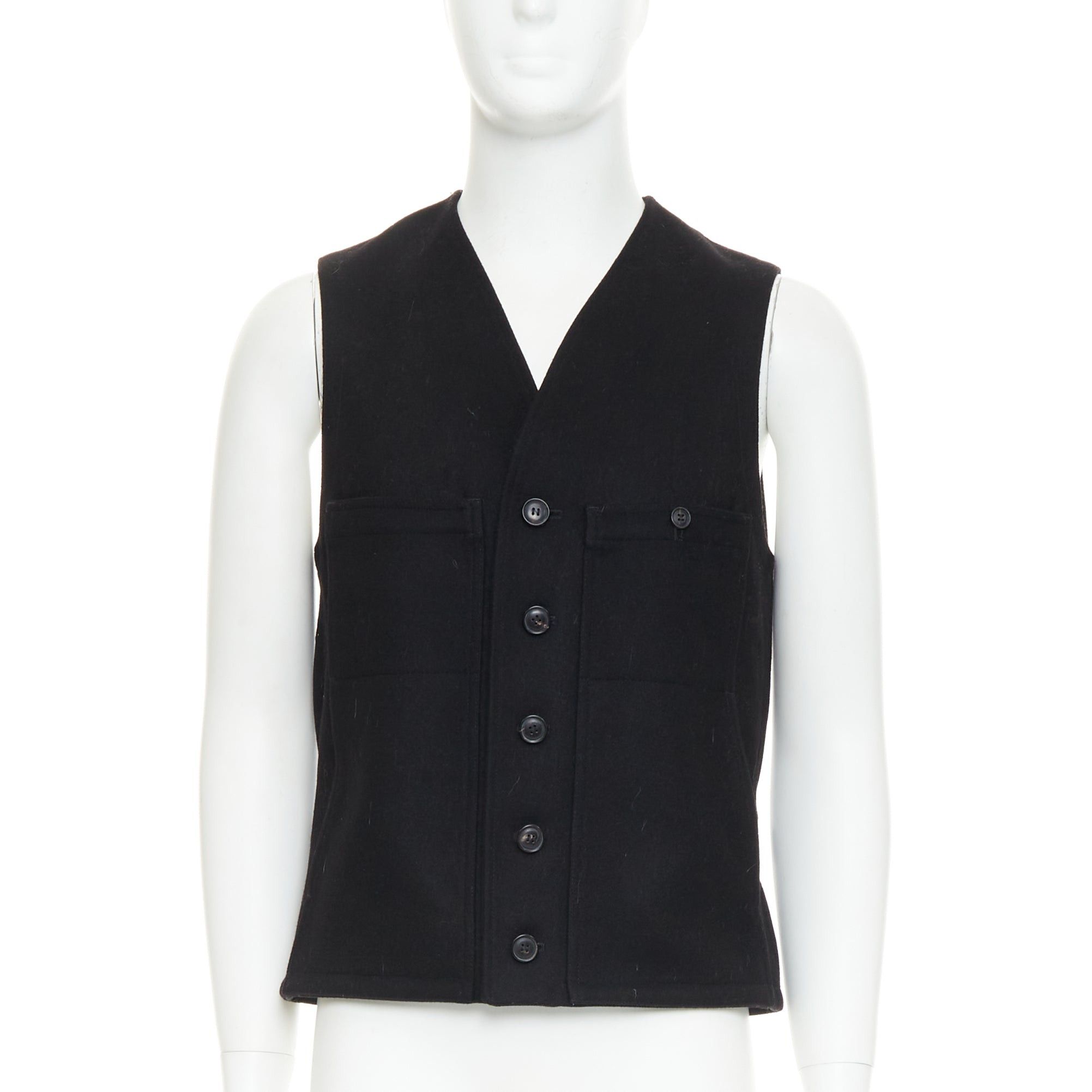 Lemaire LEMAIRE black virgin wool felt horn buttons pocketed waist coat Sz.2 M Size US M / EU 48-50 / 2 - 1 Thumbnail