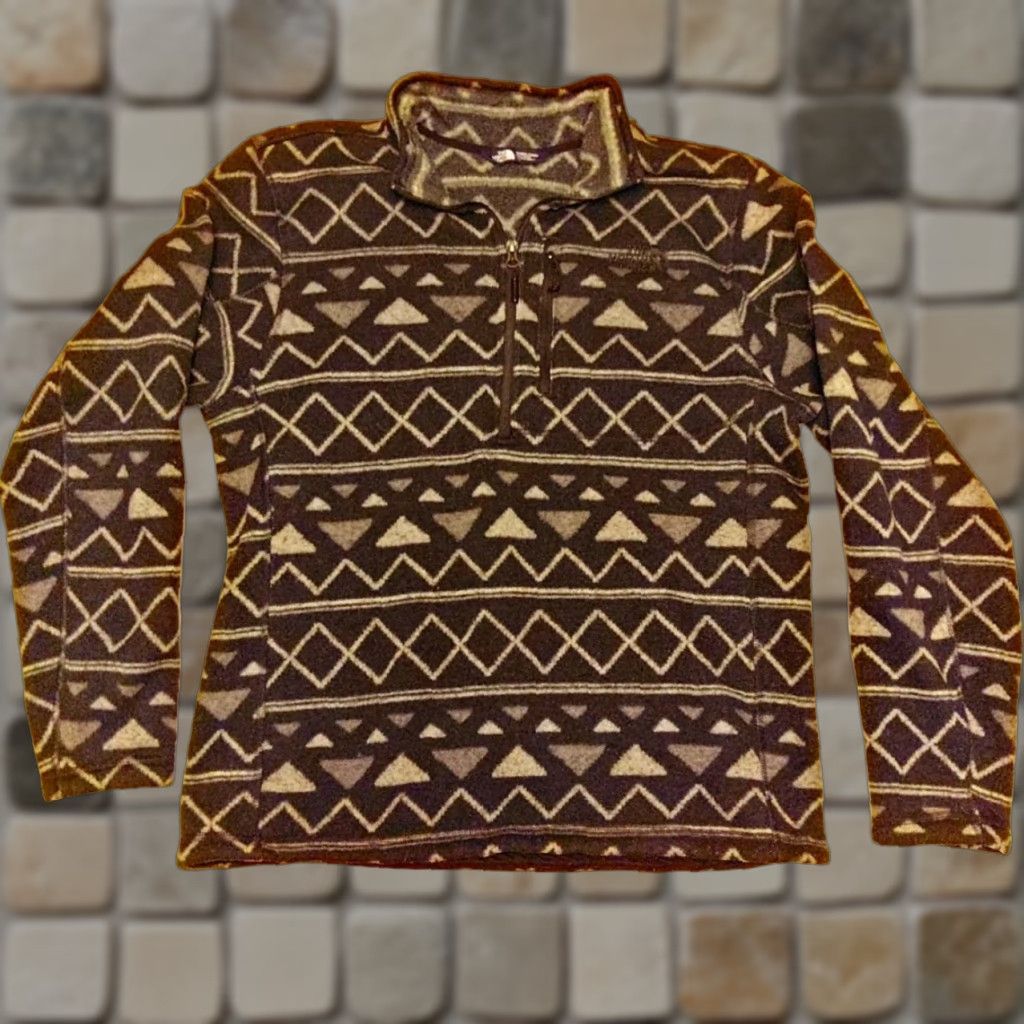 The North Face VINTAGE The North Face Woman's 1/4 Zip Aztec Print Black Gray Fleece Knit Sweater L Women Mock Neck Logo Embroidered 1/4 Zip Autumn Winter Size L / US 10 / IT 46 - 1 Thumbnail