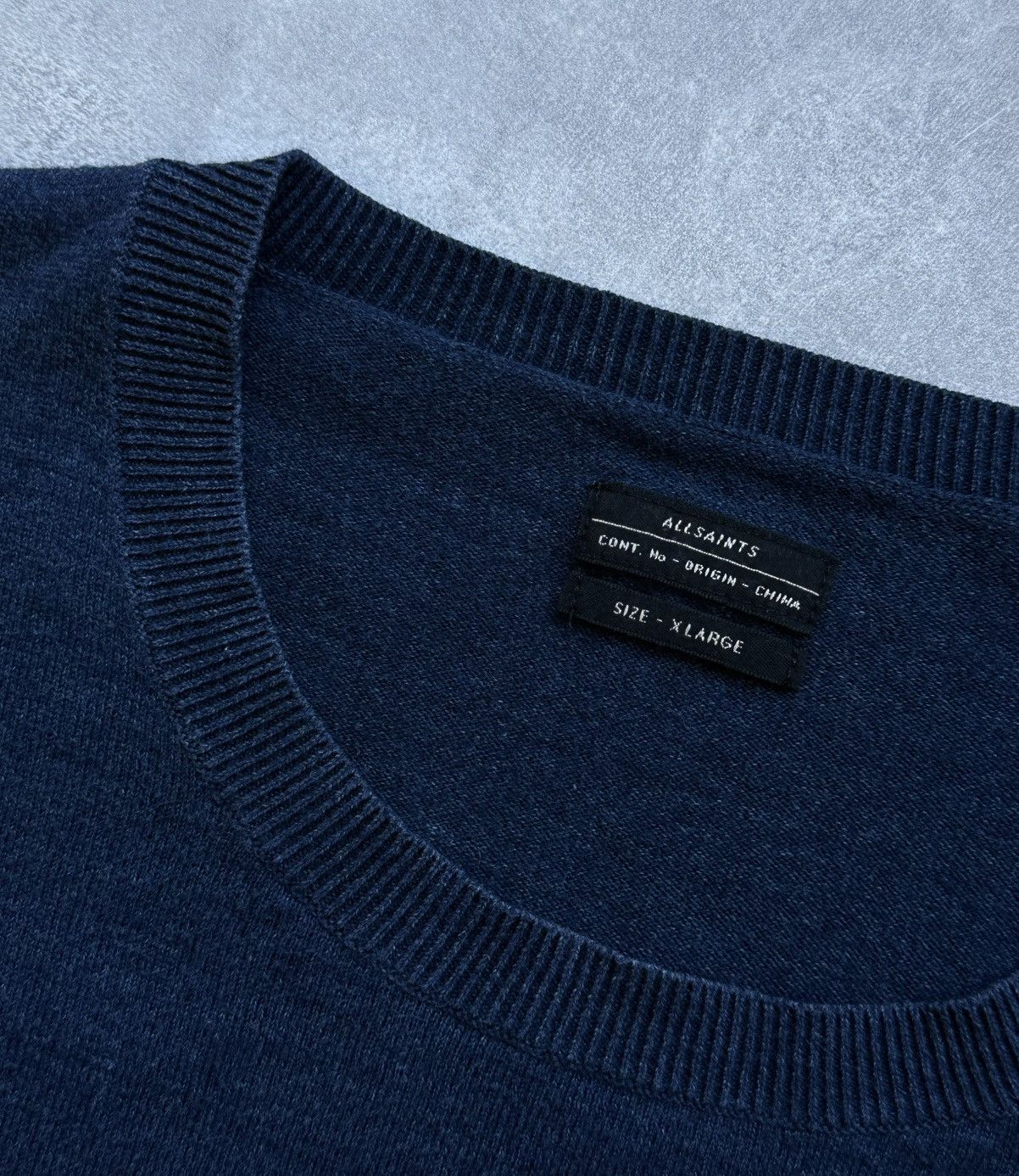 Allsaints ALLSAINTS Fritz Crew Neck Jumper Navy Blue Cotton Size XL Size US XL / EU 56 / 4 - 7 Thumbnail