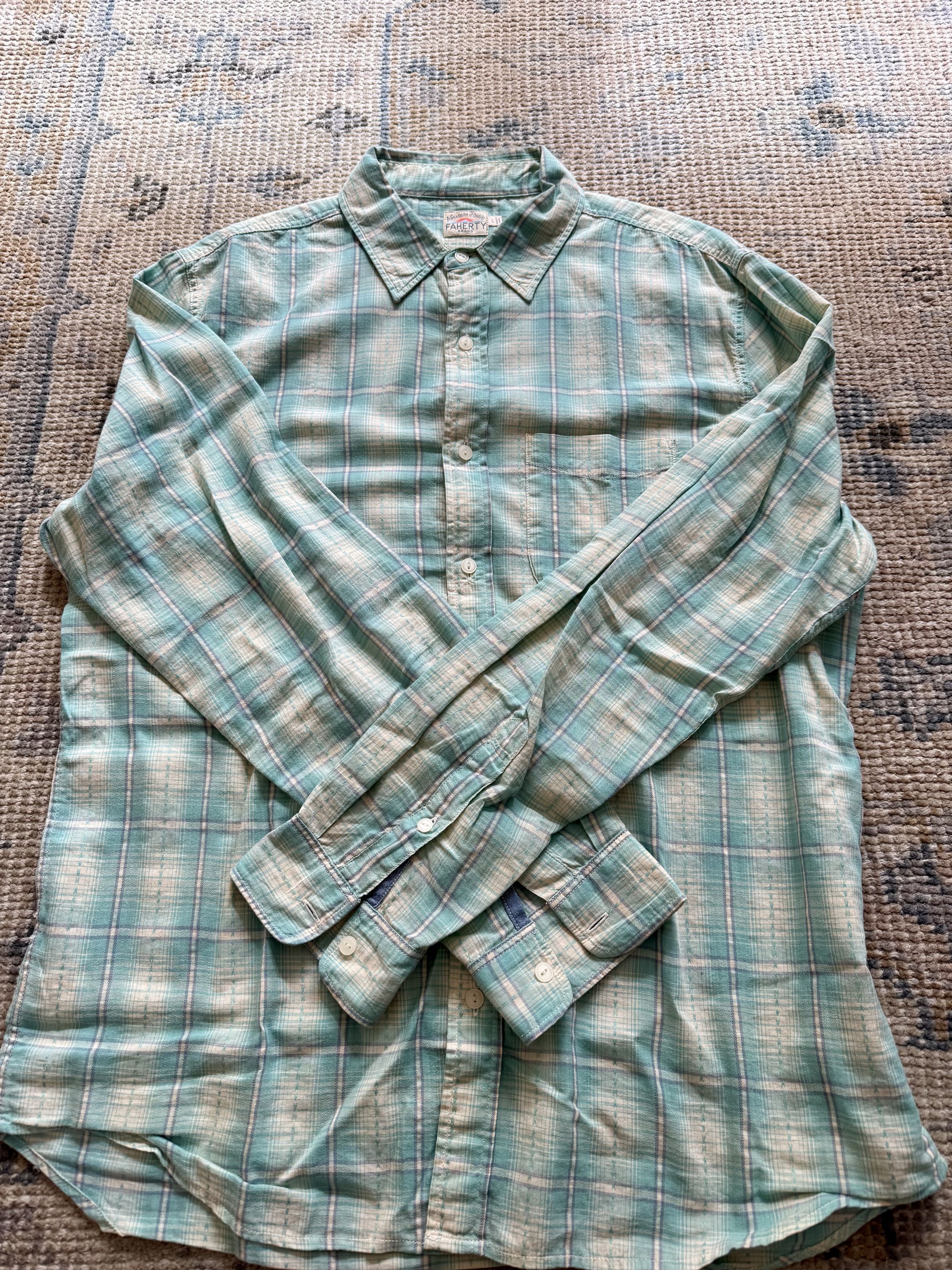 Faherty Faherty Button Up in Green and Cream Plaid Size US L / EU 52-54 / 3 - 6 Thumbnail