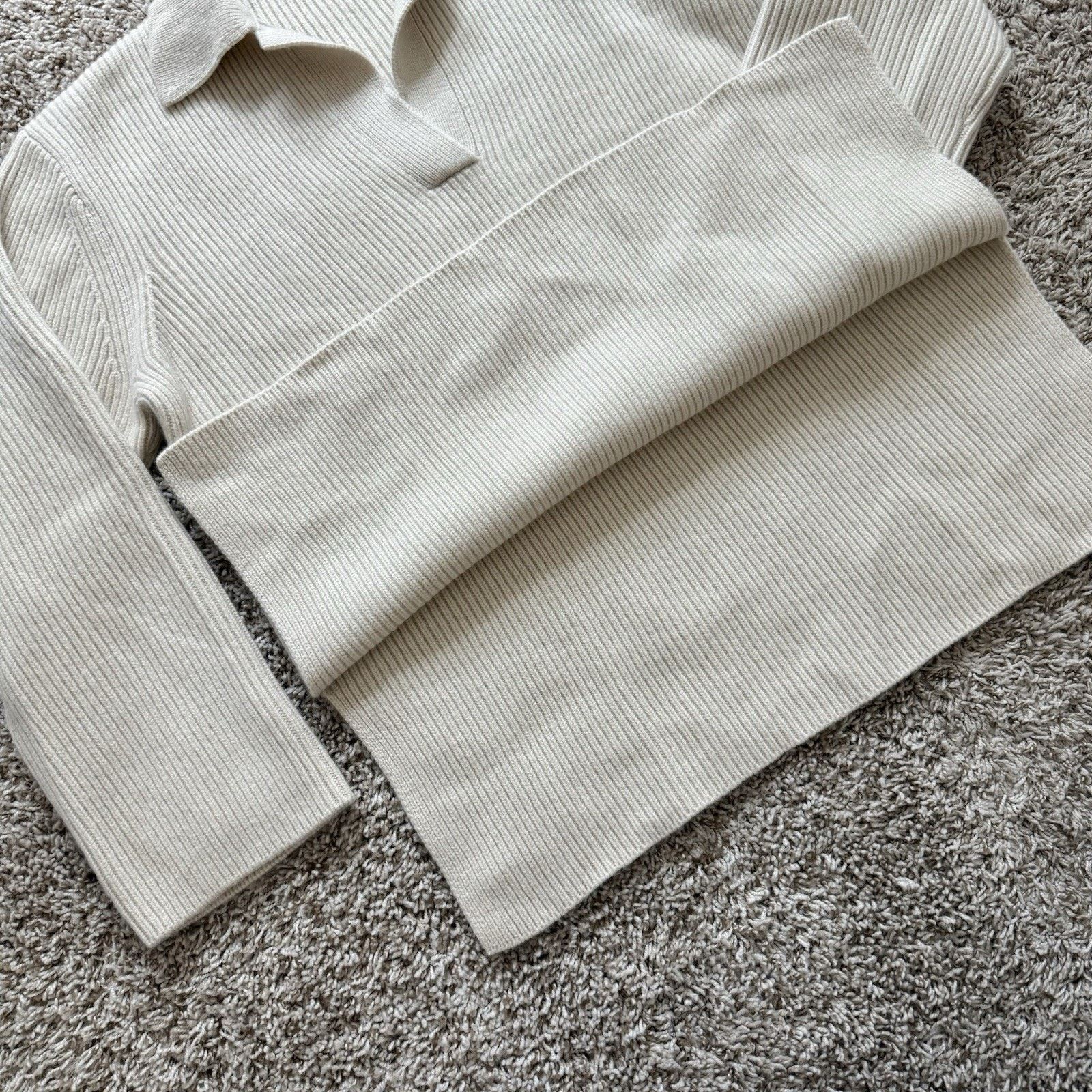 Toteme $800 Toteme Ribbed Polo Knit Sweater Heavyweight Cream White Size S / US 4 / IT 40 - 9 Thumbnail