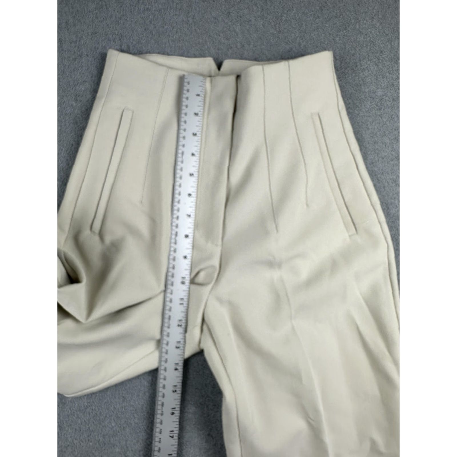 Zara Zara Womens XS Beige High Waist Tapered Dress Pants Twill Work Stretch Pockets Business Small Size 26" / US 2 / IT 38 - 6 Thumbnail