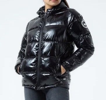 image of Hype Vinyl Winter Black Jacket, Women's (Size Medium)