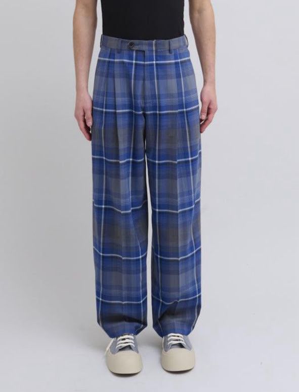 Marni o1w1db10326 Check-Print Tailored Trousers in Blue Size US 34 / EU 50 - 1 Thumbnail