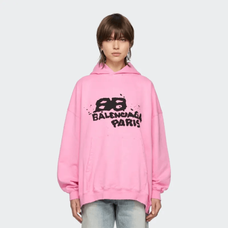 Balenciaga o1mt1gz0125 Hand-Drawn BB Icon Hoodie Large Fit in Pink Size XXS / US 00 / IT 34 - 3 Thumbnail