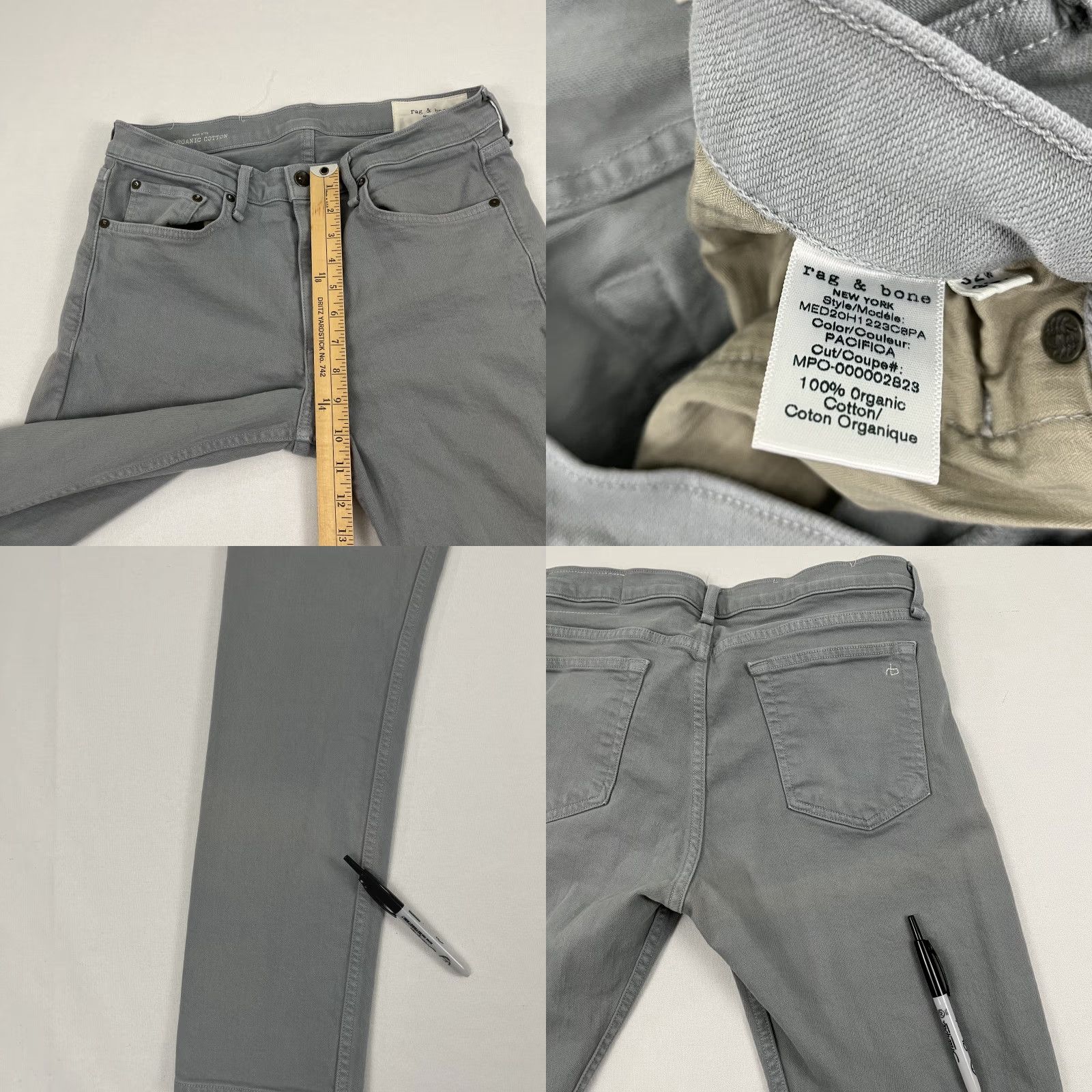 Rag & Bone Rag & Bone Jeans Slim Fit 2 Mens 32 x 31 Pacifica Gray Cotton Regular 5-Pocket City USA Jeans Mens Size US 32 / EU 48 - 8 Thumbnail