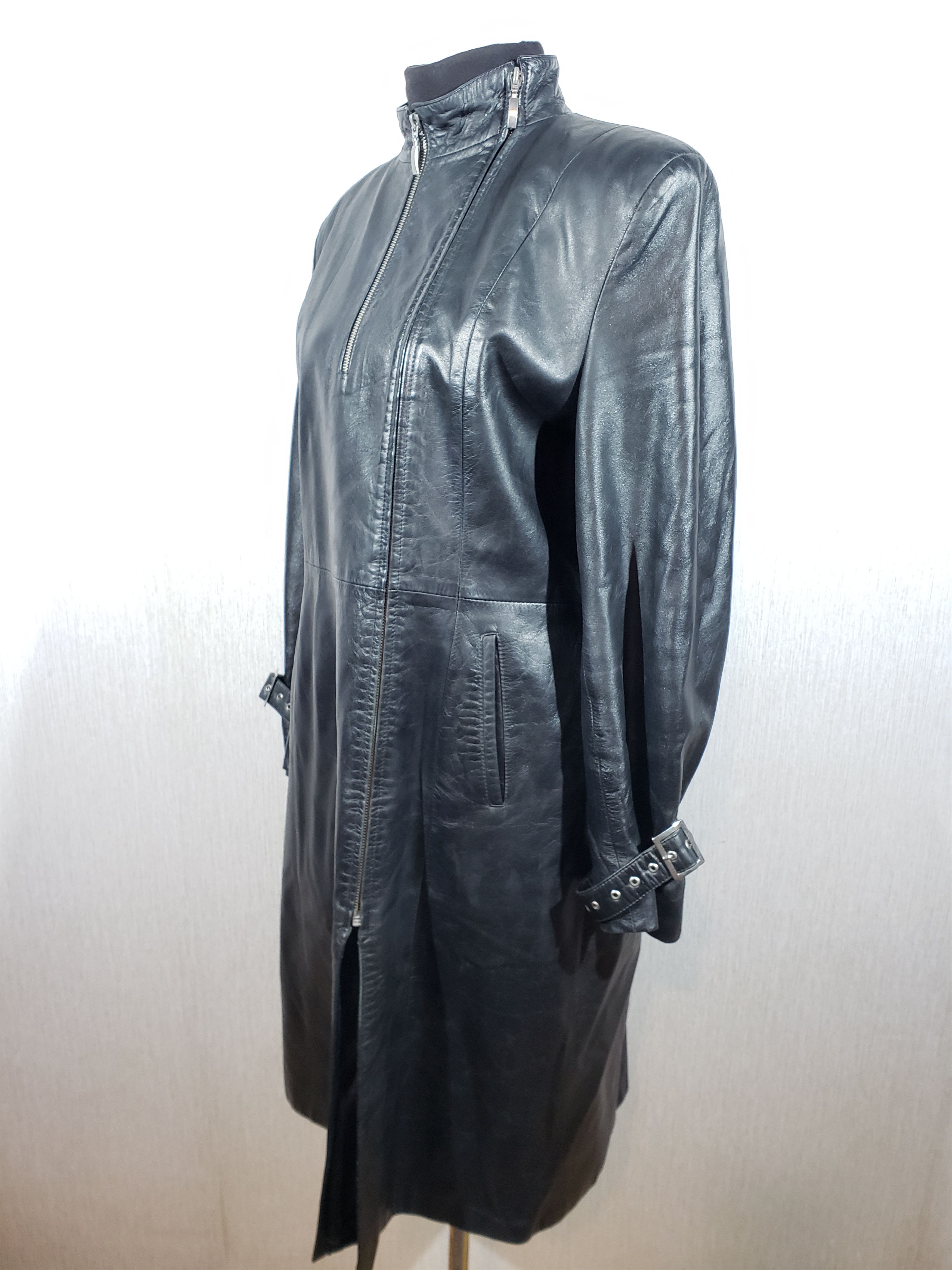 Other Women's black leather long jacket. Size XL / US 12-14 / IT 48-50 - 2 Thumbnail