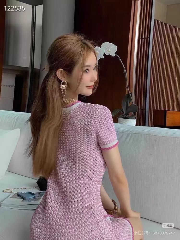 Chanel Chanel Pink mixed-colour woven short-sleeved dress Size XXS / US 00 / IT 34 - 6 Thumbnail