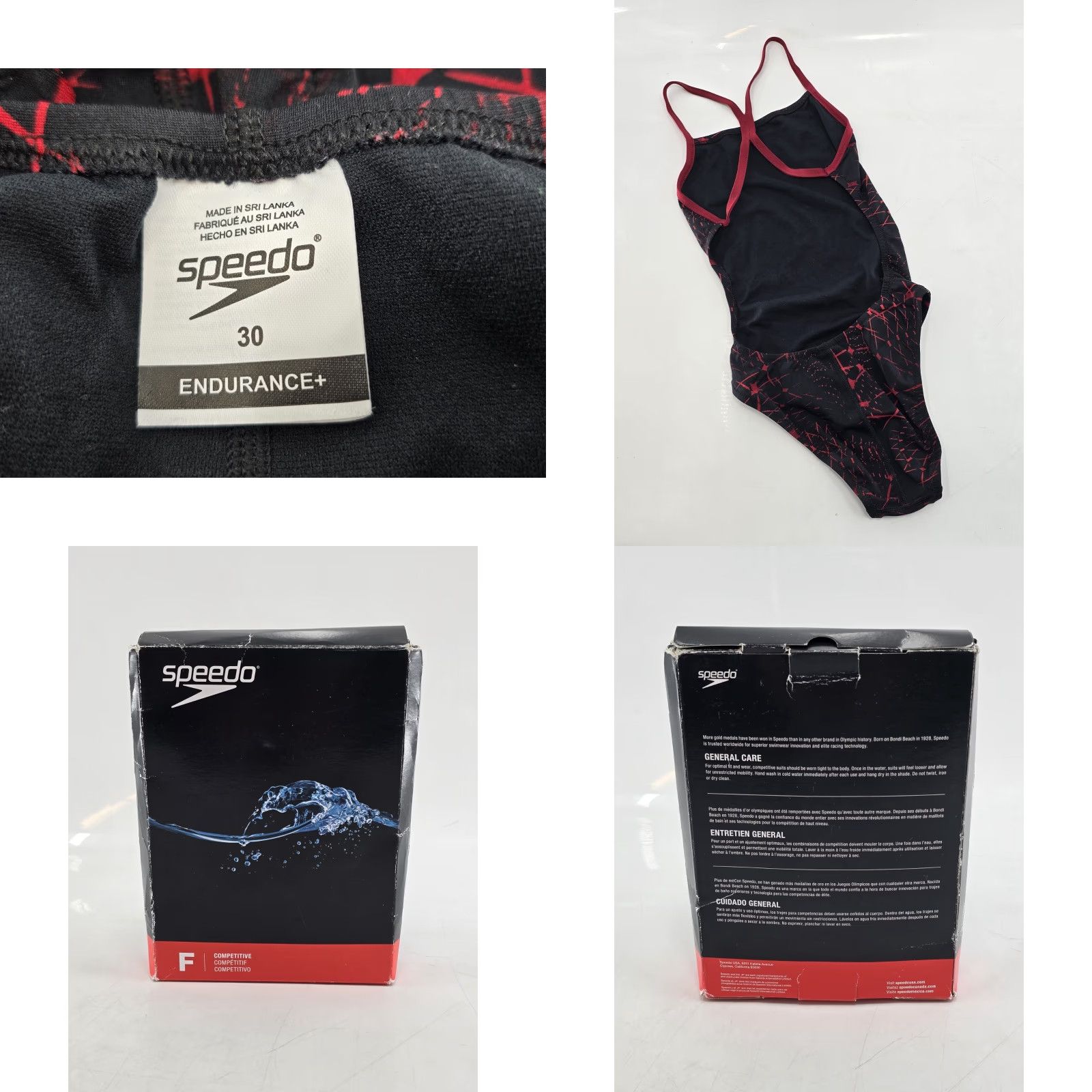 Speedo NWT Speedo Women’s One Piece Endurance+ Swimsuit - Black/Red - Size 30 Size ONE SIZE - 8 Thumbnail