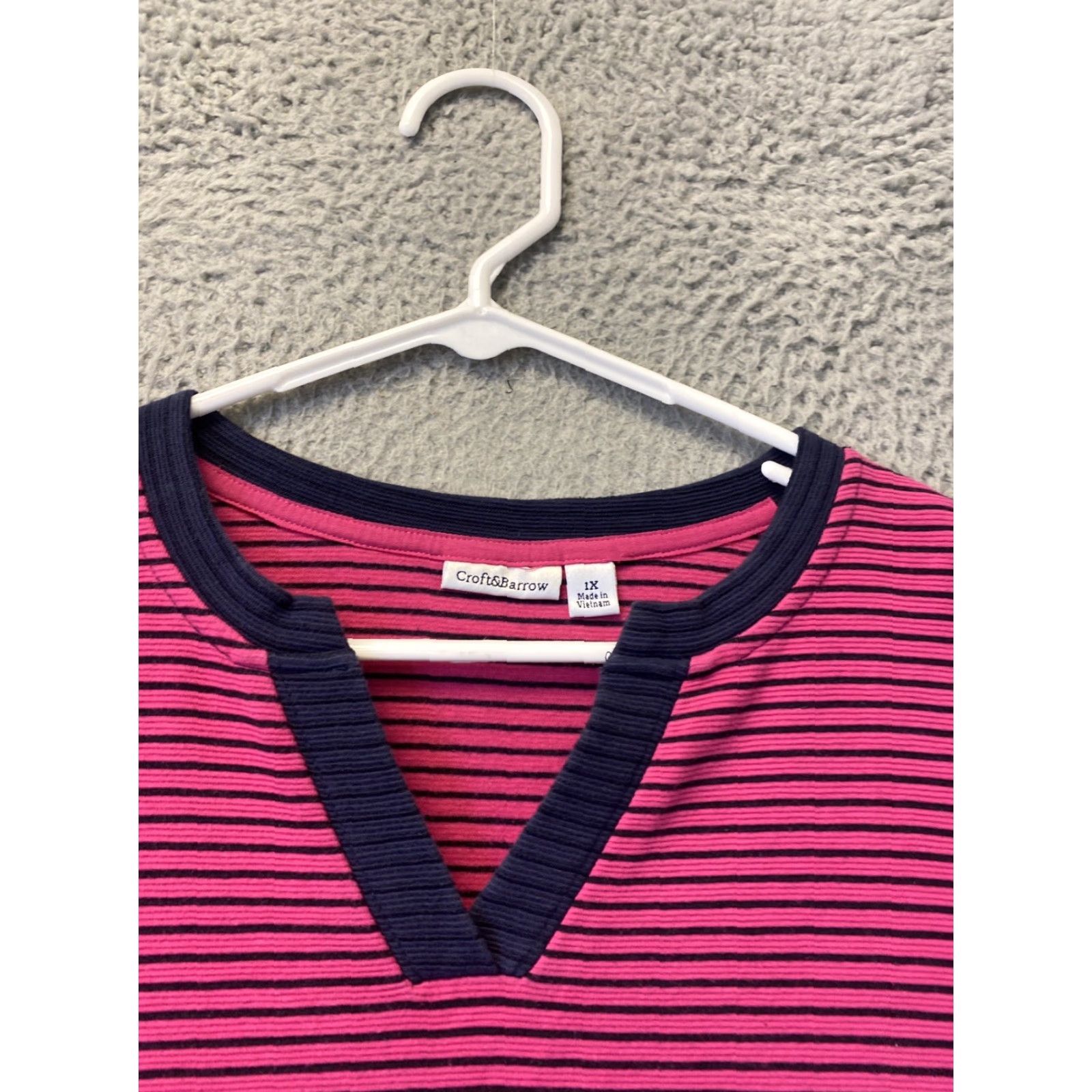 Croft & Barrow Croft Barrow Sweater Womens 1X Magenta Striped Long Sleeve Pullover 56-24 Size XL / US 12-14 / IT 48-50 - 4 Thumbnail