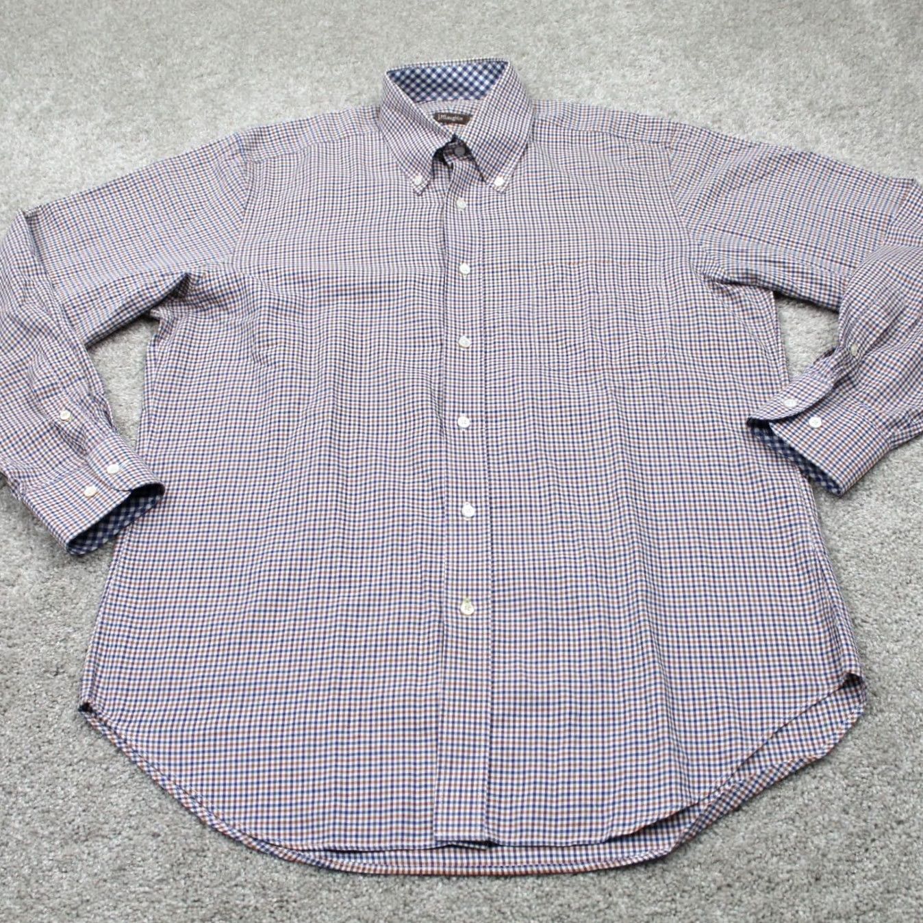 J.McLaughlin J McLaughlin Shirt Mens Medium Blue/Orange Flip Cuff Long Sleeve Button-Up Plaid Cotton Classic Preppy Modern Comfort Men’s Regular Blue Size US M / EU 48-50 / 2 - 3 Thumbnail