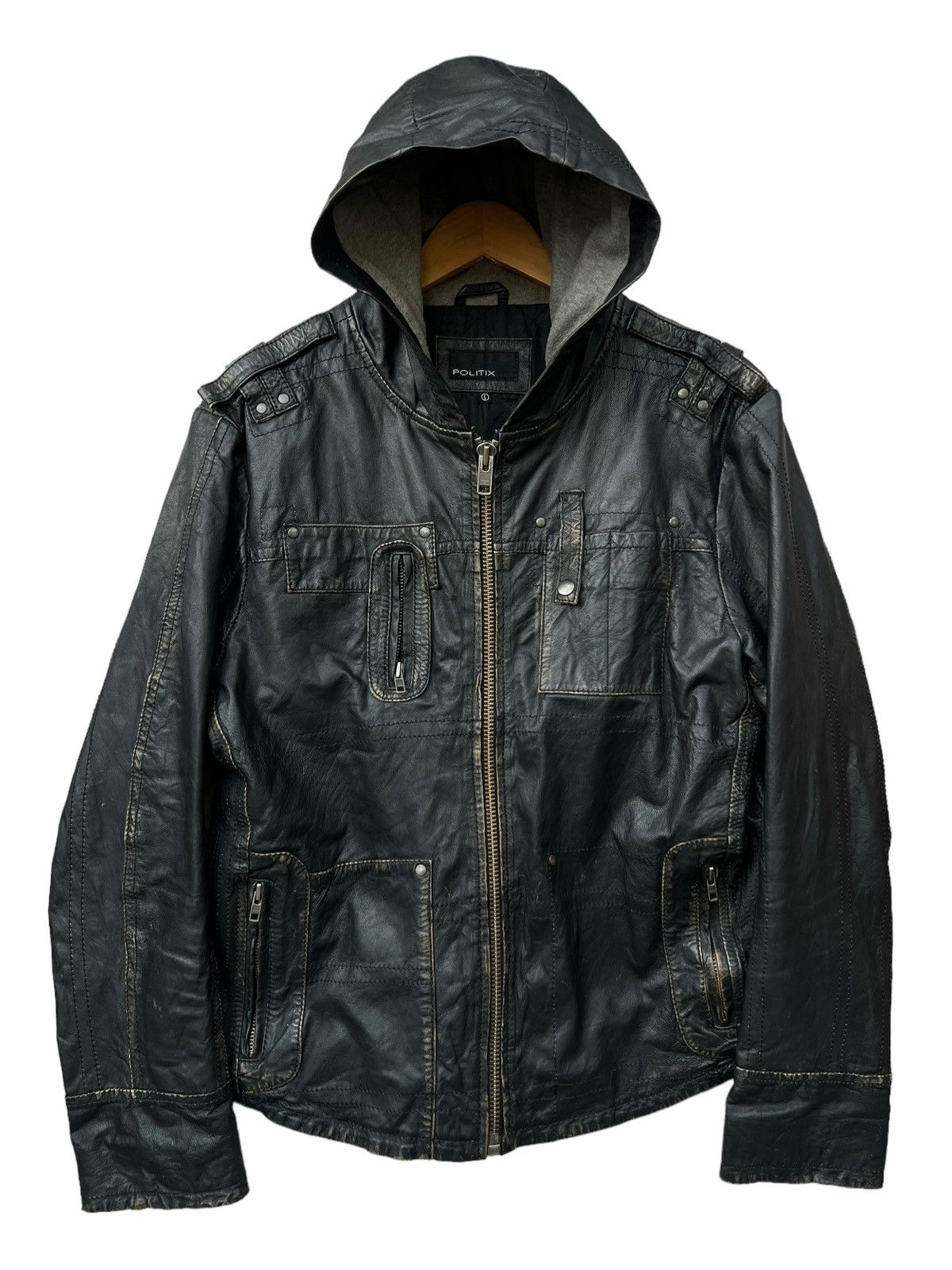 Japanese Brand Bondage Politix Multipocket Patchwork Punk Leather Jacket Size US L / EU 52-54 / 3 - 2 Thumbnail