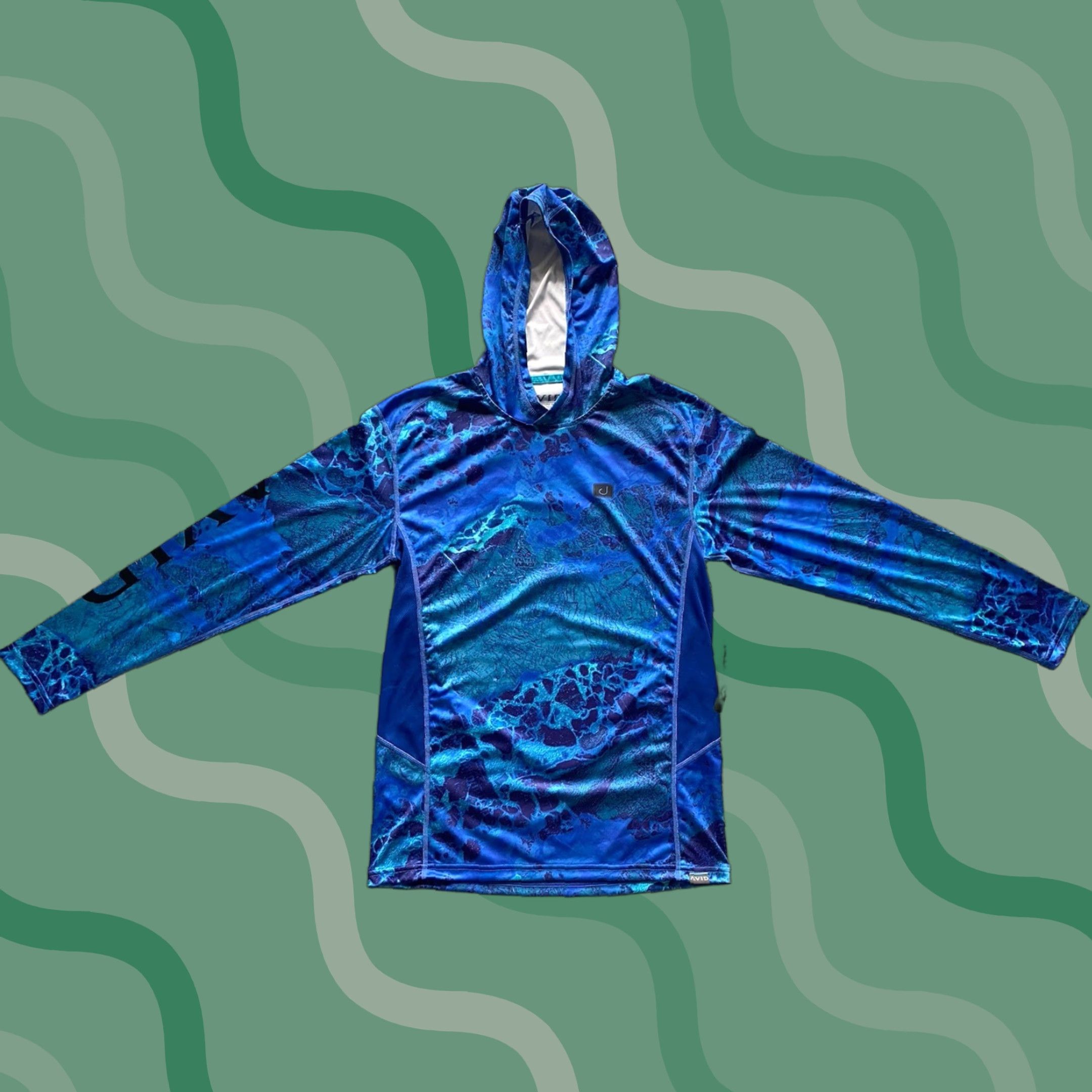 Realtree Avid Mens SMALL Hooded Long Sleeve Realtree Wav3 Moisture Wicking UV Protection Shirt Hoodie Camouflage Blue Mens Size US S / EU 44-46 / 1 - 1 Thumbnail