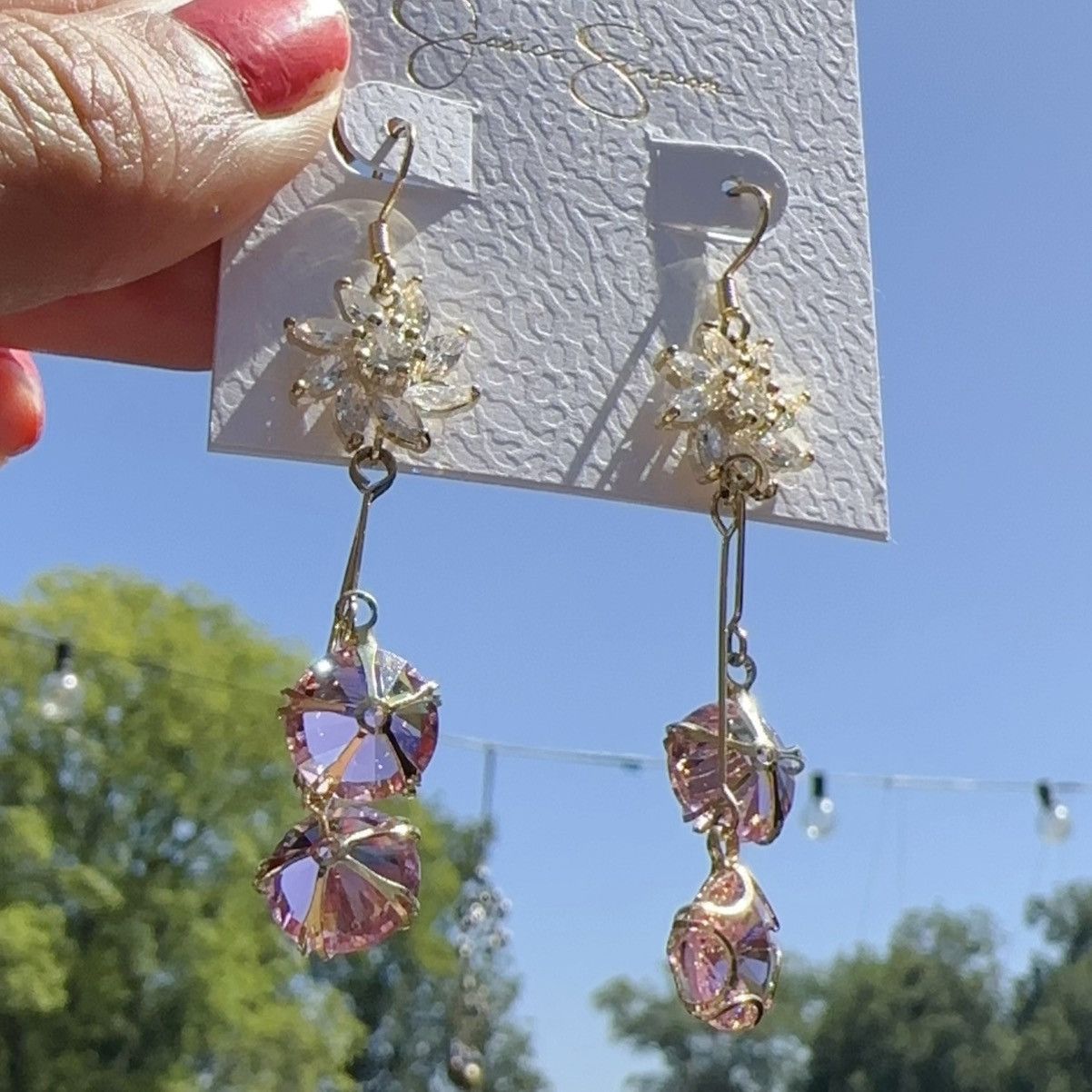 Jessica Simpson Jessica Simpson Earrings gold tone crystal flowers pink Size ONE SIZE - 3 Thumbnail