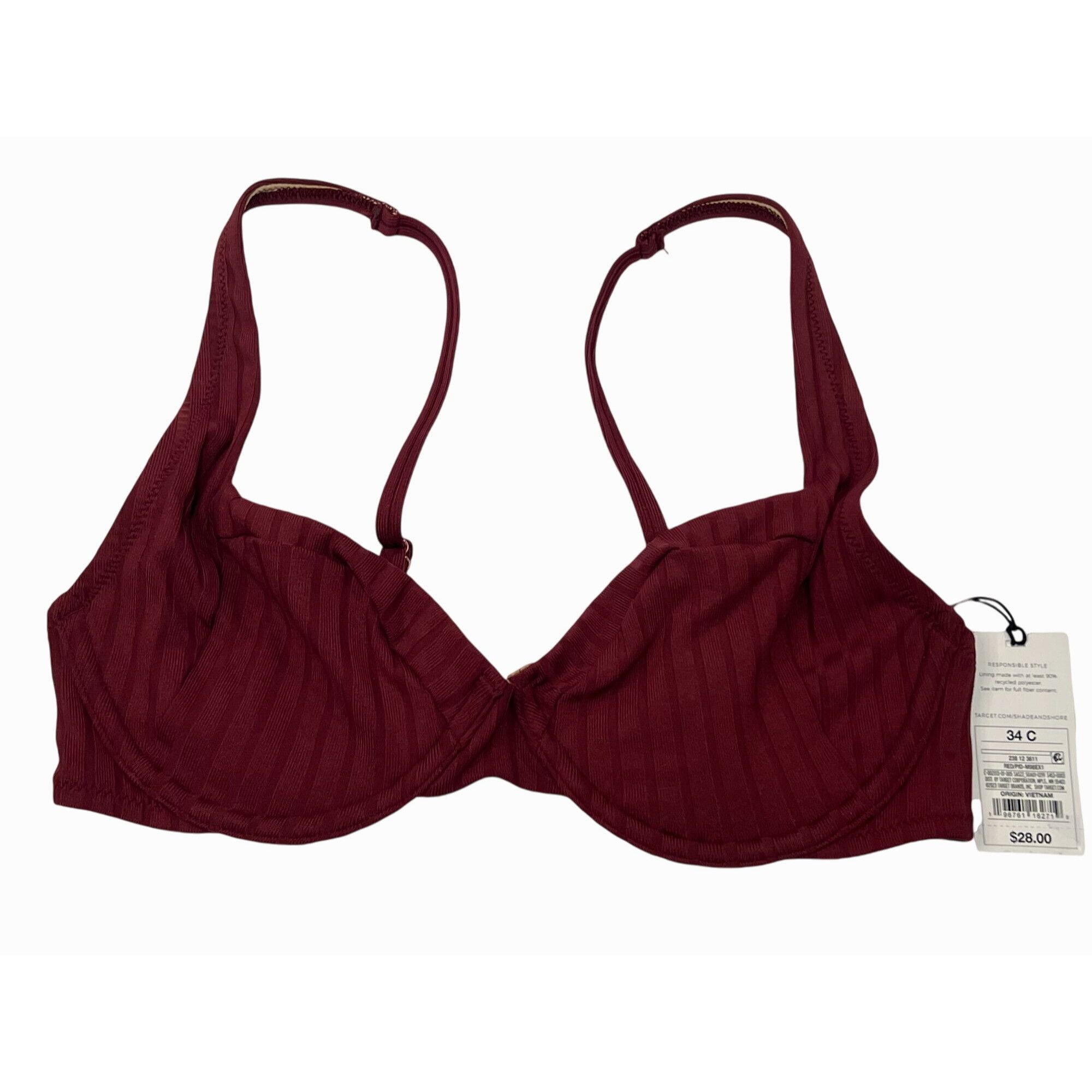 Other Shade & Shore - Women's Ribbed Bikini Top - Dark Red - 34C Size ONE SIZE - 2 Thumbnail
