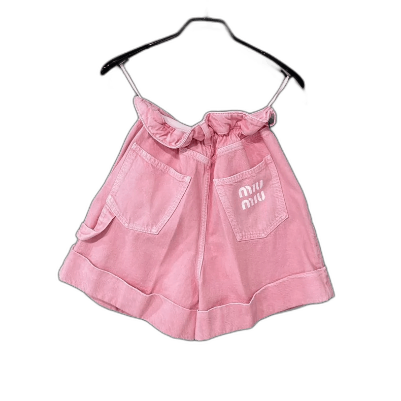 Miu Miu Miu Miu Pink Ruffled Denim Shorts Size 38" / US 16 / IT 52 - 1 Thumbnail