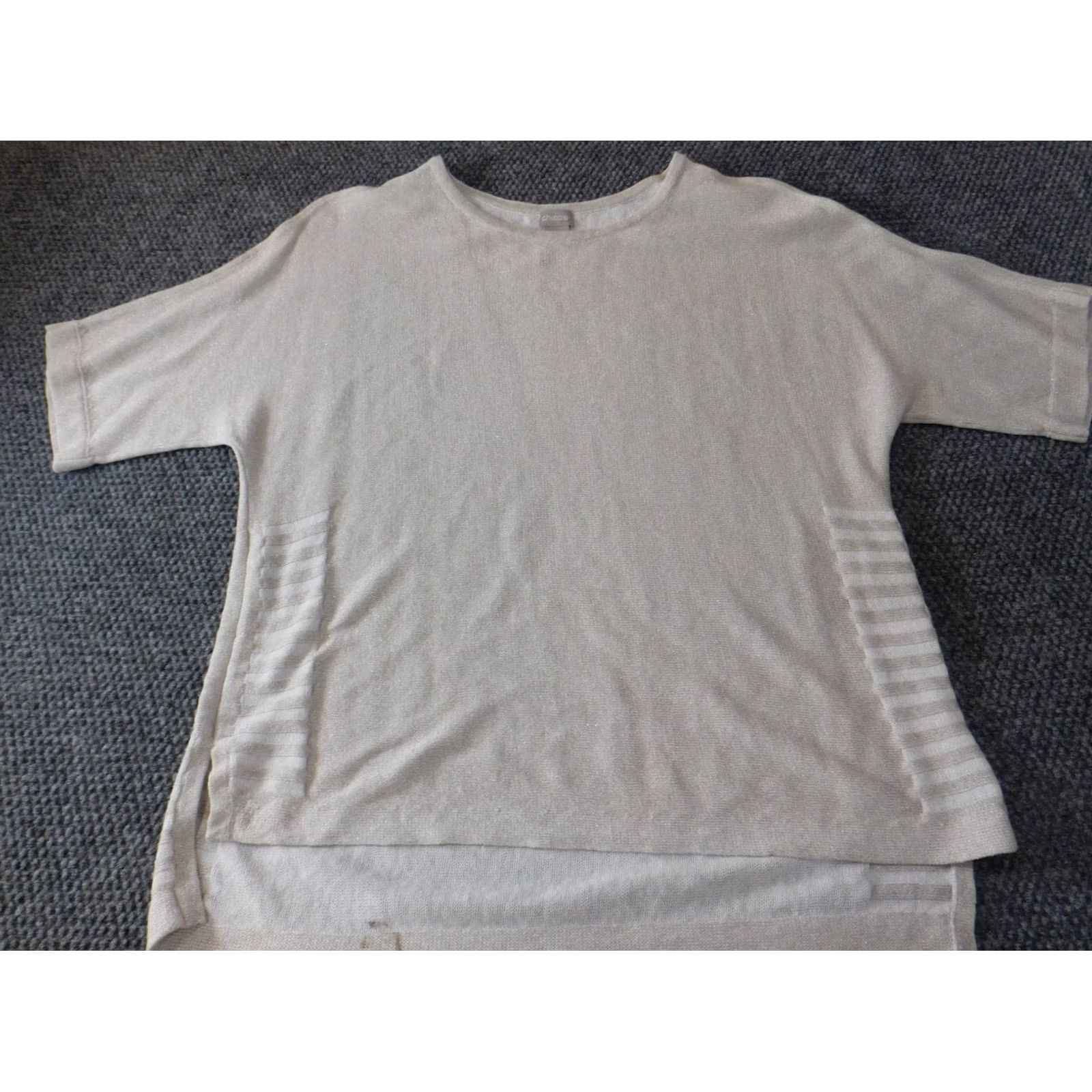 Vintage Chicos Sweater Shirt Womens Regular Beige Knit Pullover Crew Neck Linen Cotton Polyester Short Sleeve Ruffle Designer Vintage No Size XS / US 0-2 / IT 36-38 - 2 Thumbnail