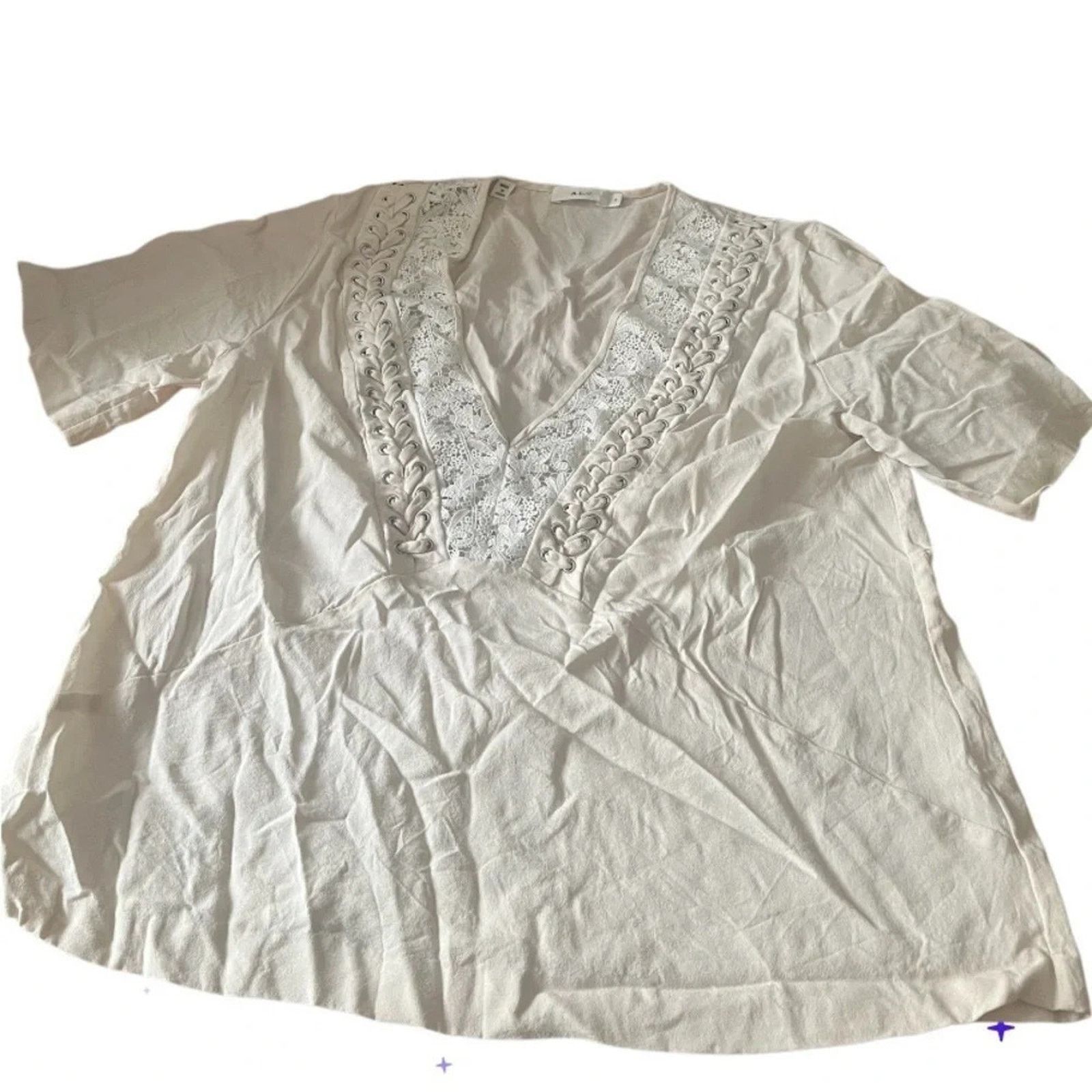 A.L.C. A.L.C. Annora 100% silk blouse, lace & braid trim, size 4. Size S / US 4 / IT 40 - 2 Thumbnail