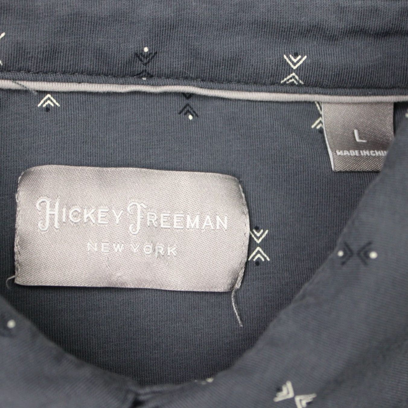 Vintage Hickey Freeman Polo Shirt Mens Large Blue Geometric S/S Pima Cotton Polyester Blend Spandex Shirt Size US L / EU 52-54 / 3 - 6 Thumbnail