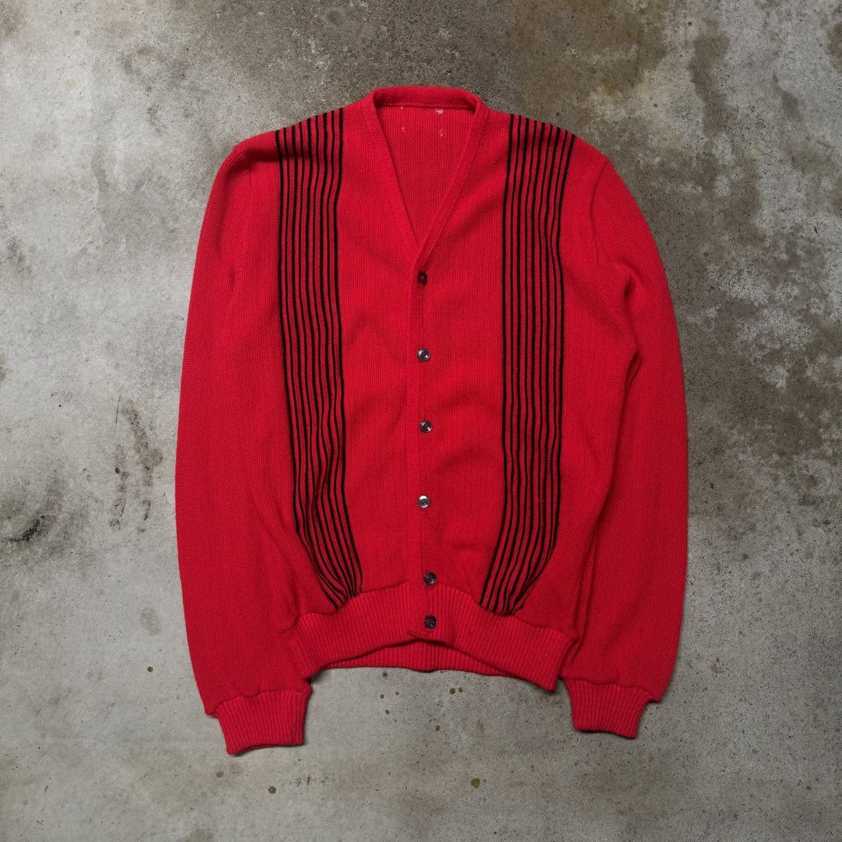 Vintage Vintage 60s Striped Red Black Acrylic Cardigan Mod Sweater Size US M / EU 48-50 / 2 - 2 Thumbnail