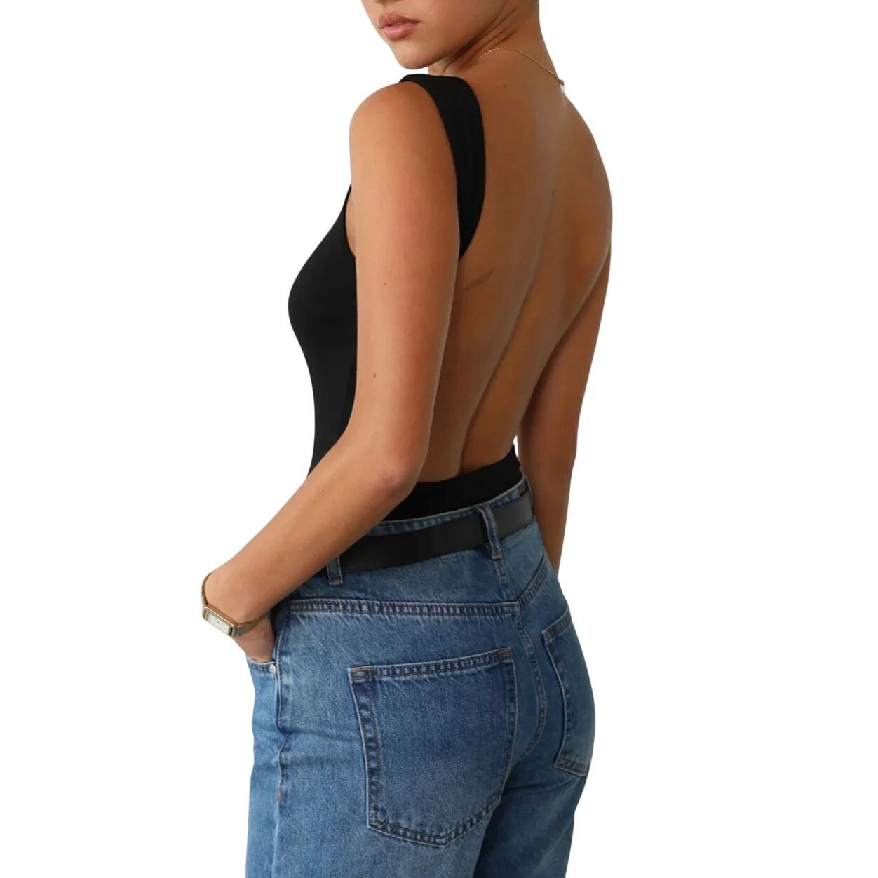 Other Commense Black Open Back Sleeveless Collarless Bodysuit Size L / US 10 / IT 46 - 1 Thumbnail