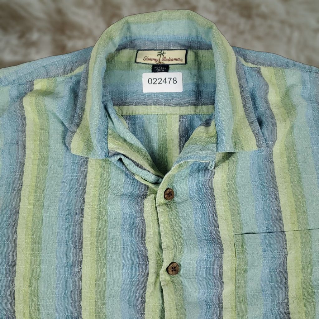 Tommy Bahama Tommy Bahama Blue Striped Silk Hawaiian Camp Button-Up Shirt Mens Large Size US L / EU 52-54 / 3 - 1 Thumbnail