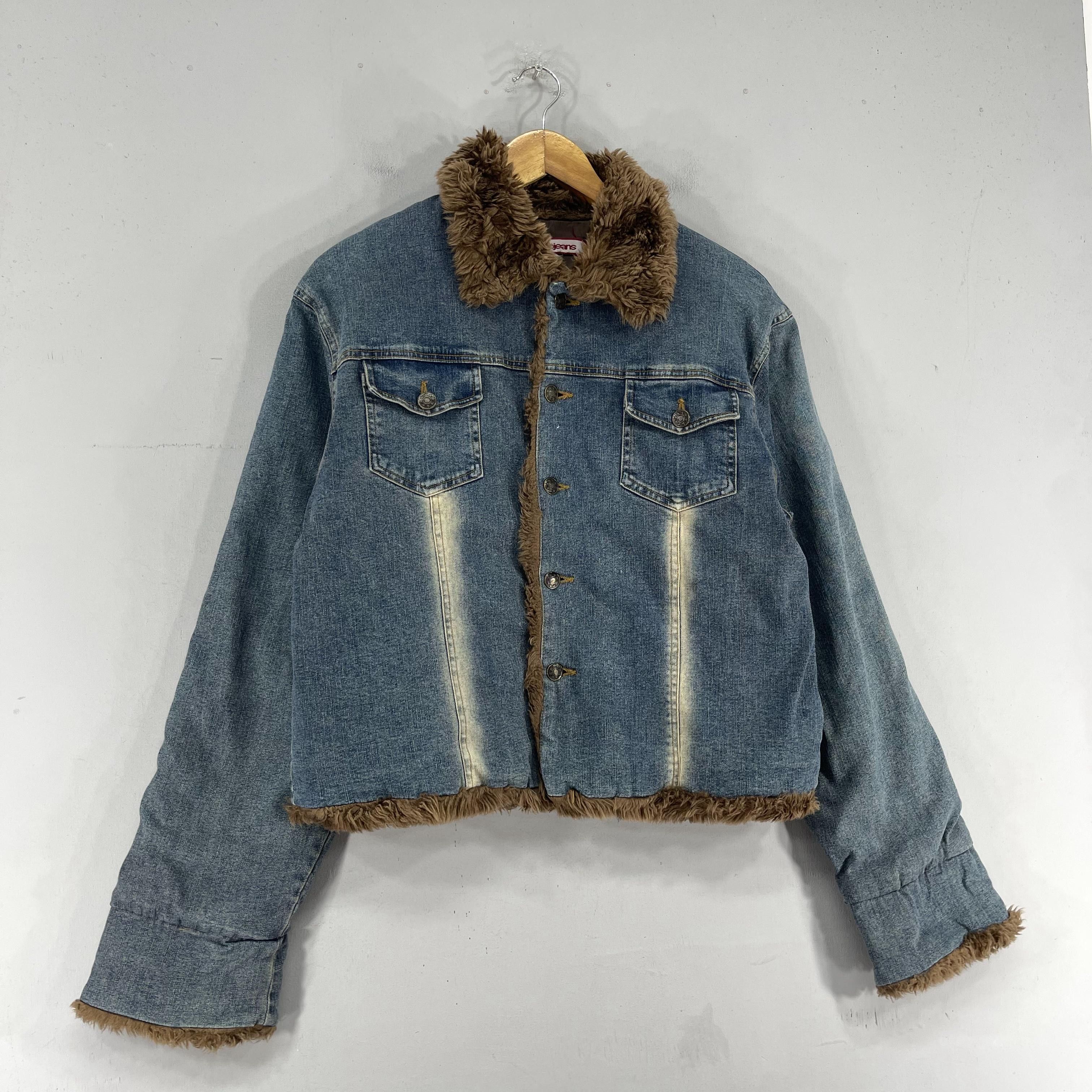 Other Vintage Distressed Winter Faux Fur Denim Button Up Jacket Size M / US 6-8 / IT 42-44 - 3 Thumbnail