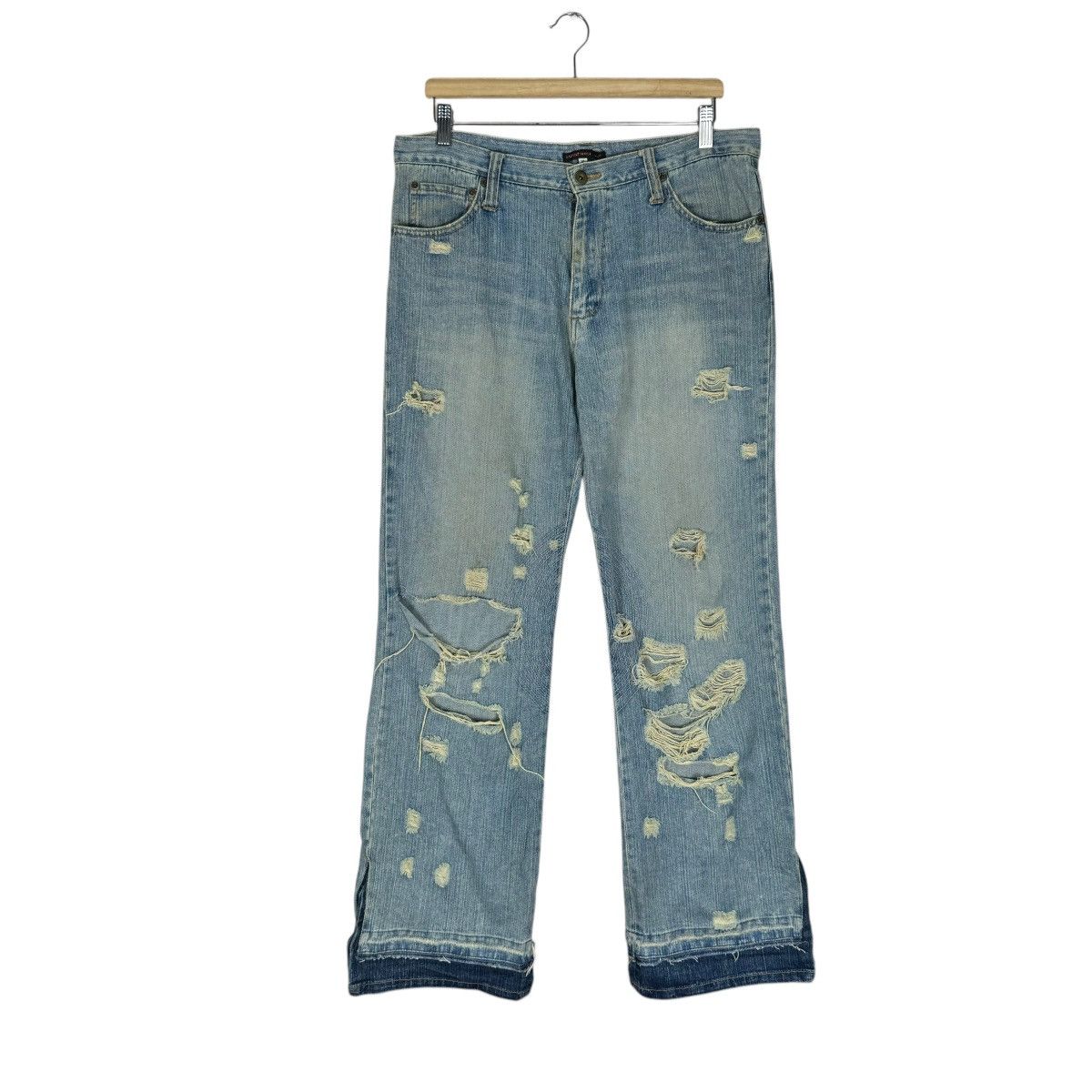 Designer × Japan Blue Jeans × Japanese Brand 🌟TTU JAPAN SHOT GUN DENIM DISTRESSED PANTS Size US 34 / EU 50 - 1 Thumbnail