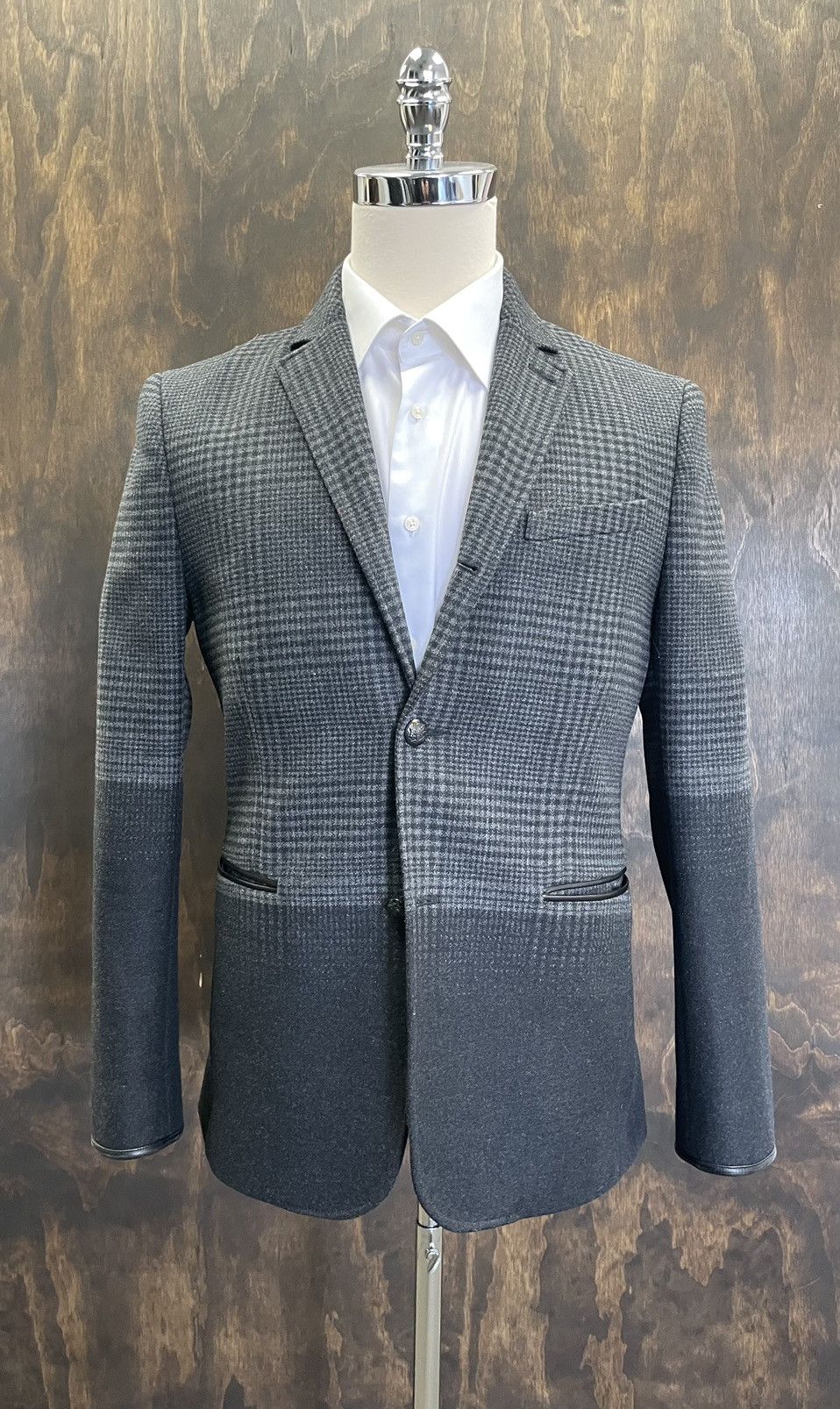 John Varvatos Leather Trim Plaid Felted Wool Jacket Size 40R - 1 Thumbnail