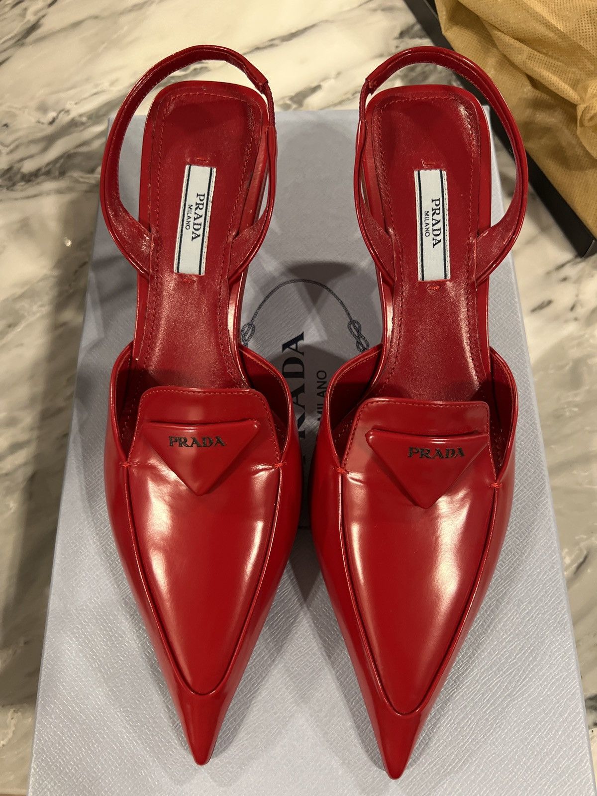 Prada Prada red low heel slingback heels Size US 6 / IT 36 - 5 Thumbnail