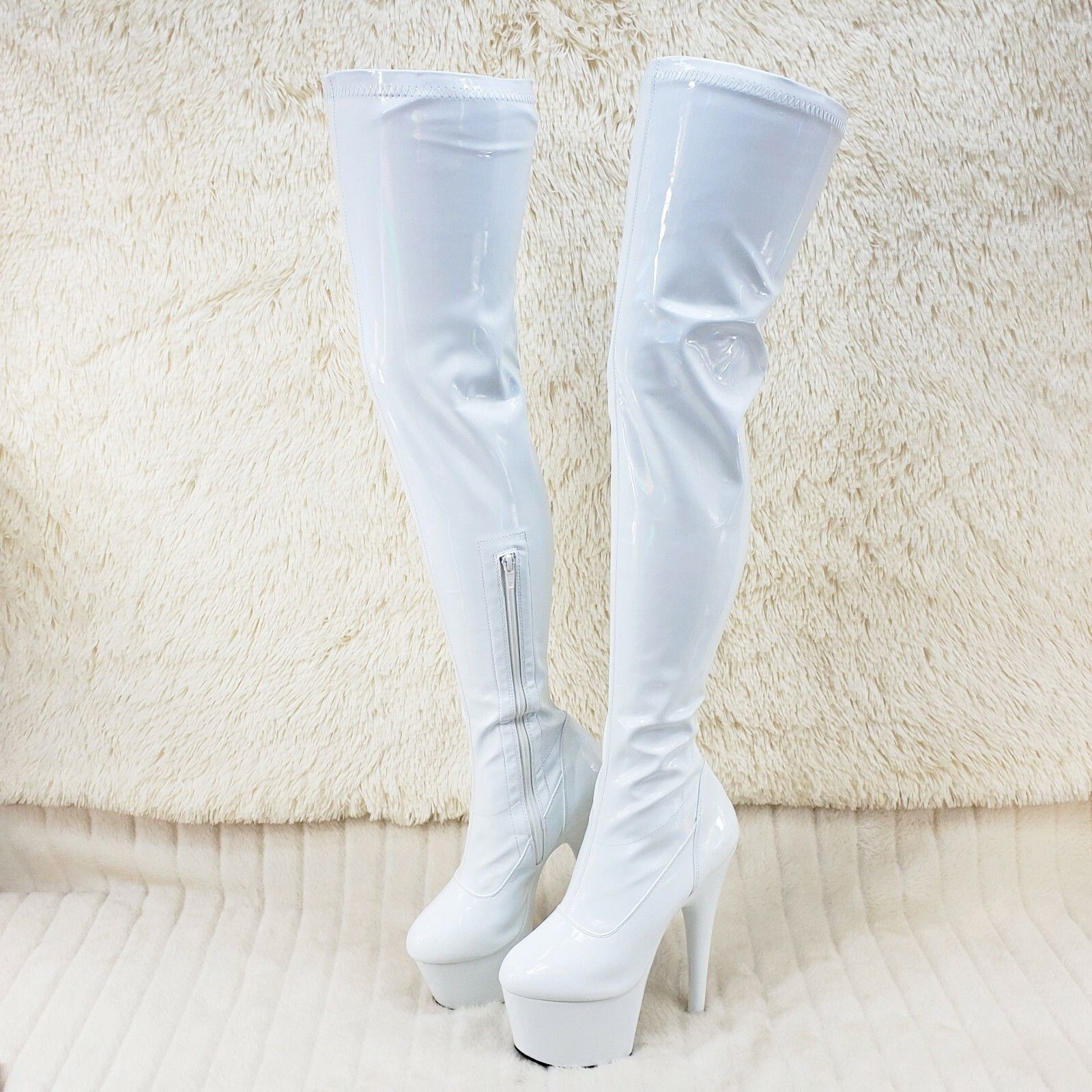 Other ADORE 3000 White Hologram Patent Over The Knee Platform Thig Size US 11 / IT 41 - 6 Thumbnail