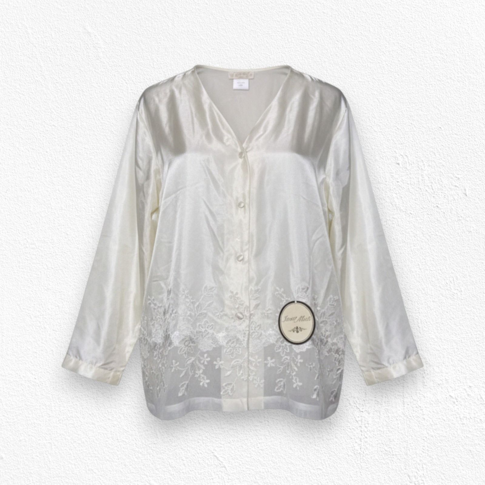 Vintage Vintage Ivory Satin Floral Lace Blouse Size Large Size L / US 10 / IT 46 - 1 Thumbnail
