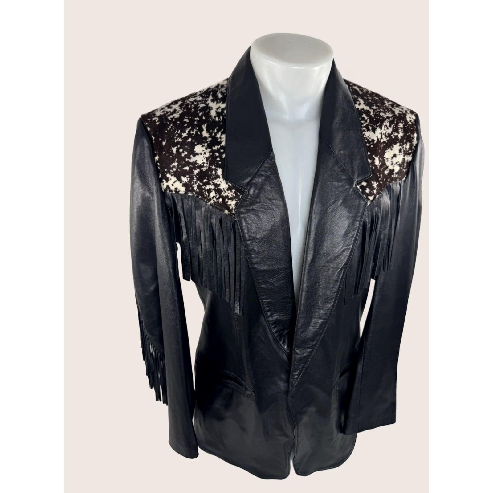 Vintage MICHAEL HOBAN Fringe LEATHER Western Cowhide 40 Blazer Jacket - EXCELLENT Size 40R - 1 Thumbnail