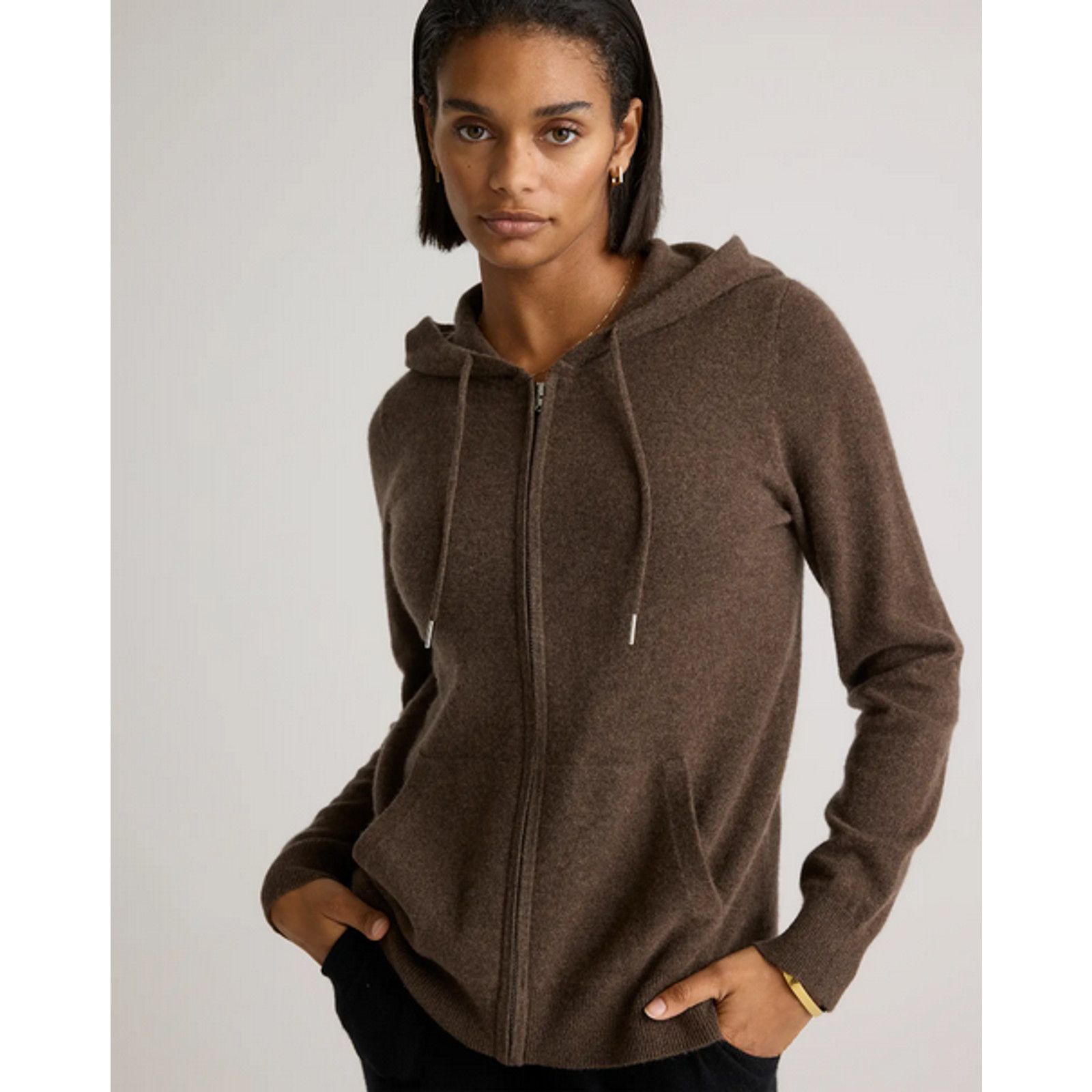 Quince Quince Women Mongolian Cashmere Full-Zip Hoodie Brown XS NWT Size XS / US 0-2 / IT 36-38 - 1 Thumbnail