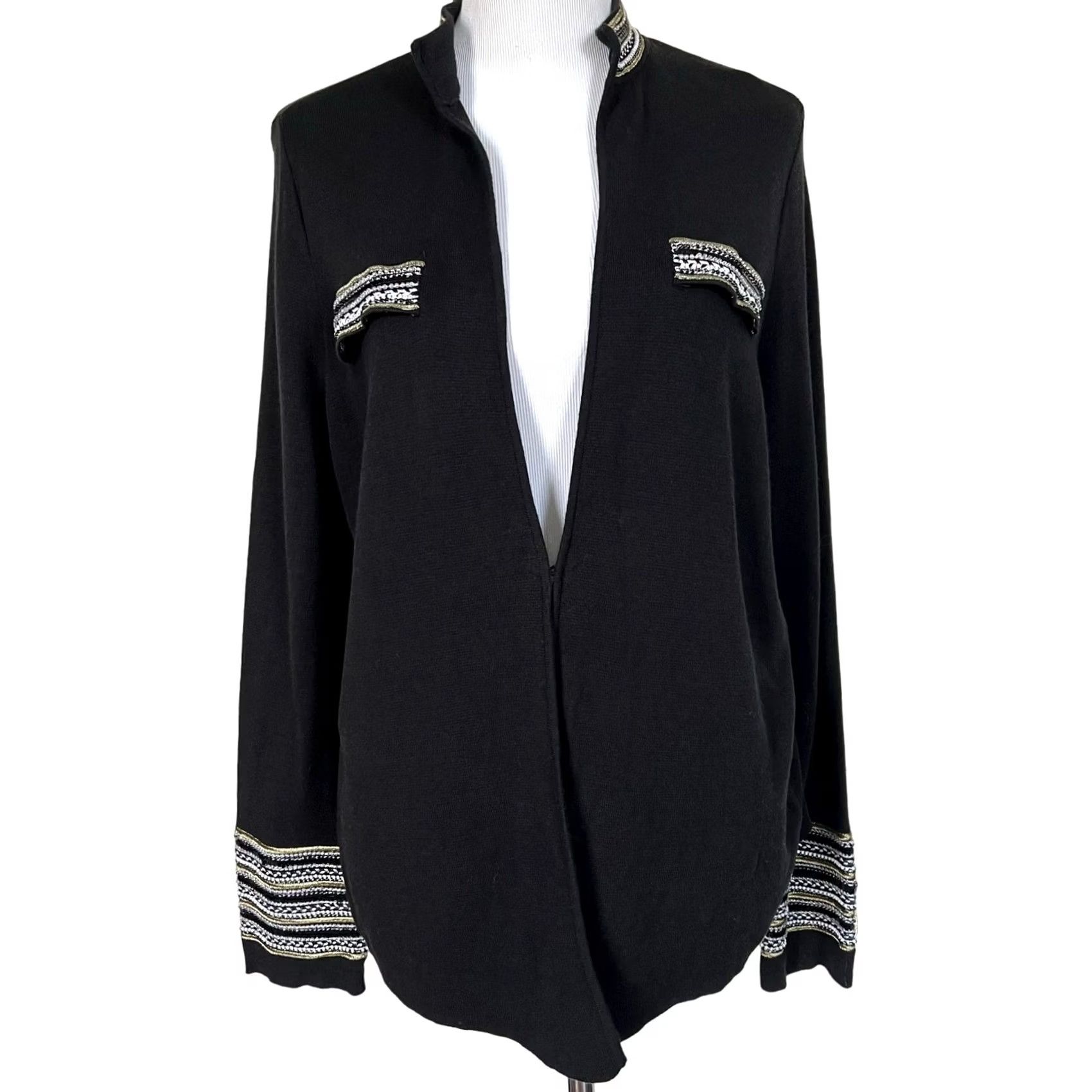 Vintage Chico’s Beaded Black Cardigan Sweater Jacket Cotton Blend Heidi Women’s XL Cardigan Beaded Black Womens XL Size XL / US 12-14 / IT 48-50 - 2 Thumbnail