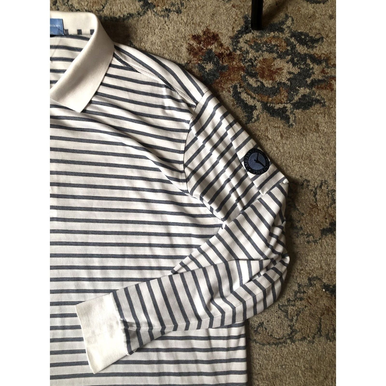 Vintage Fairway & Greene Polo Shirt Long Sleeve Striped White XL Mens Cotton Regular Size US XL / EU 56 / 4 - 4 Thumbnail