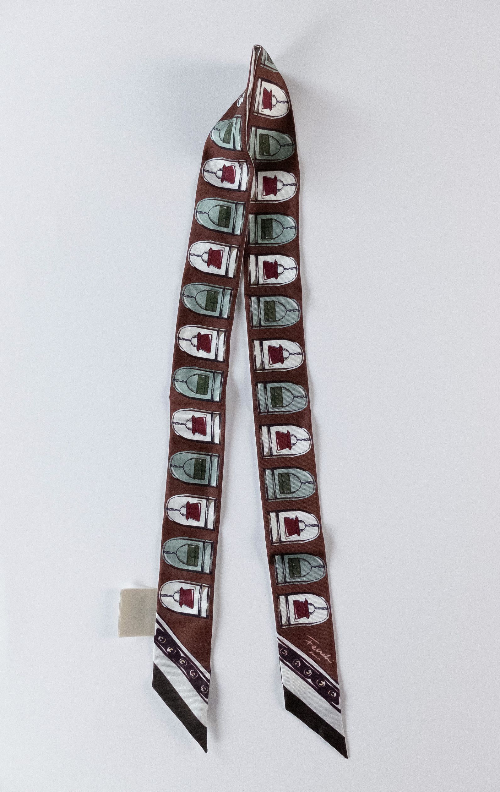 Fendi FENDI bag print brown silk Wrappy scarf authentic NWT Size ONE SIZE - 1 Thumbnail