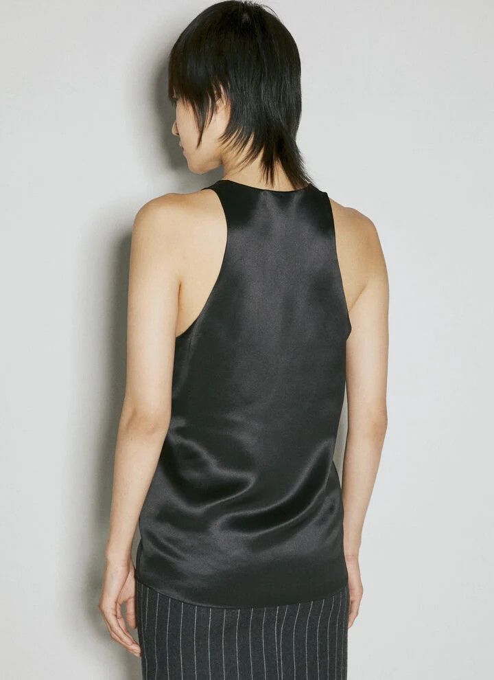 Saint Laurent Paris oc11z1025 Tank Top in Silk Satin Crepe in Black Size S / US 4 / IT 40 - 6 Thumbnail