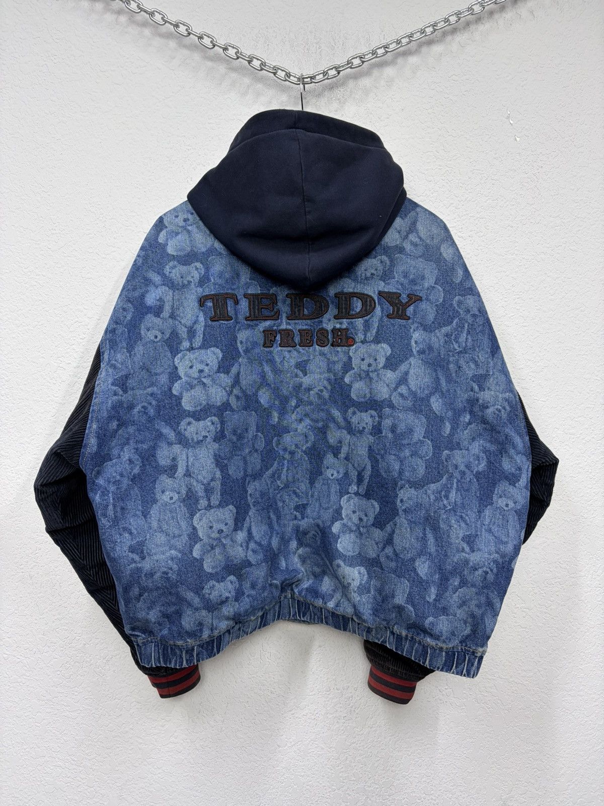 Teddy Fresh Teddy Fresh Denim Varsity Jacket Hybrid All-Over Bear Print Size US L / EU 52-54 / 3 - 21 Thumbnail
