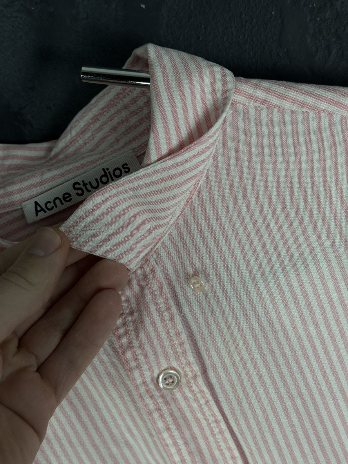Acne Studios Acne Studios Oversized Logo Striped Lyocell Shirt Size US S / EU 44-46 / 1 - 10 Thumbnail