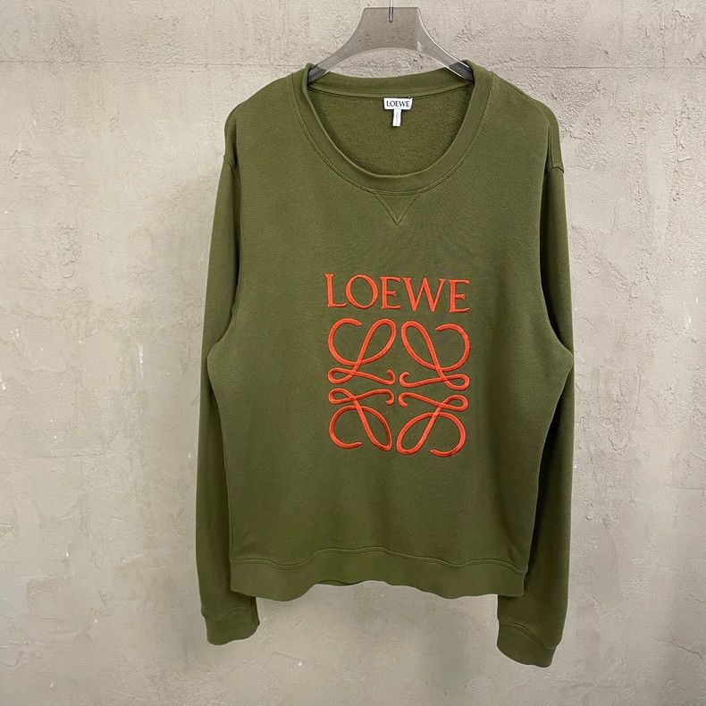 LOEWE Green olive embroidered orange large Logo round neck