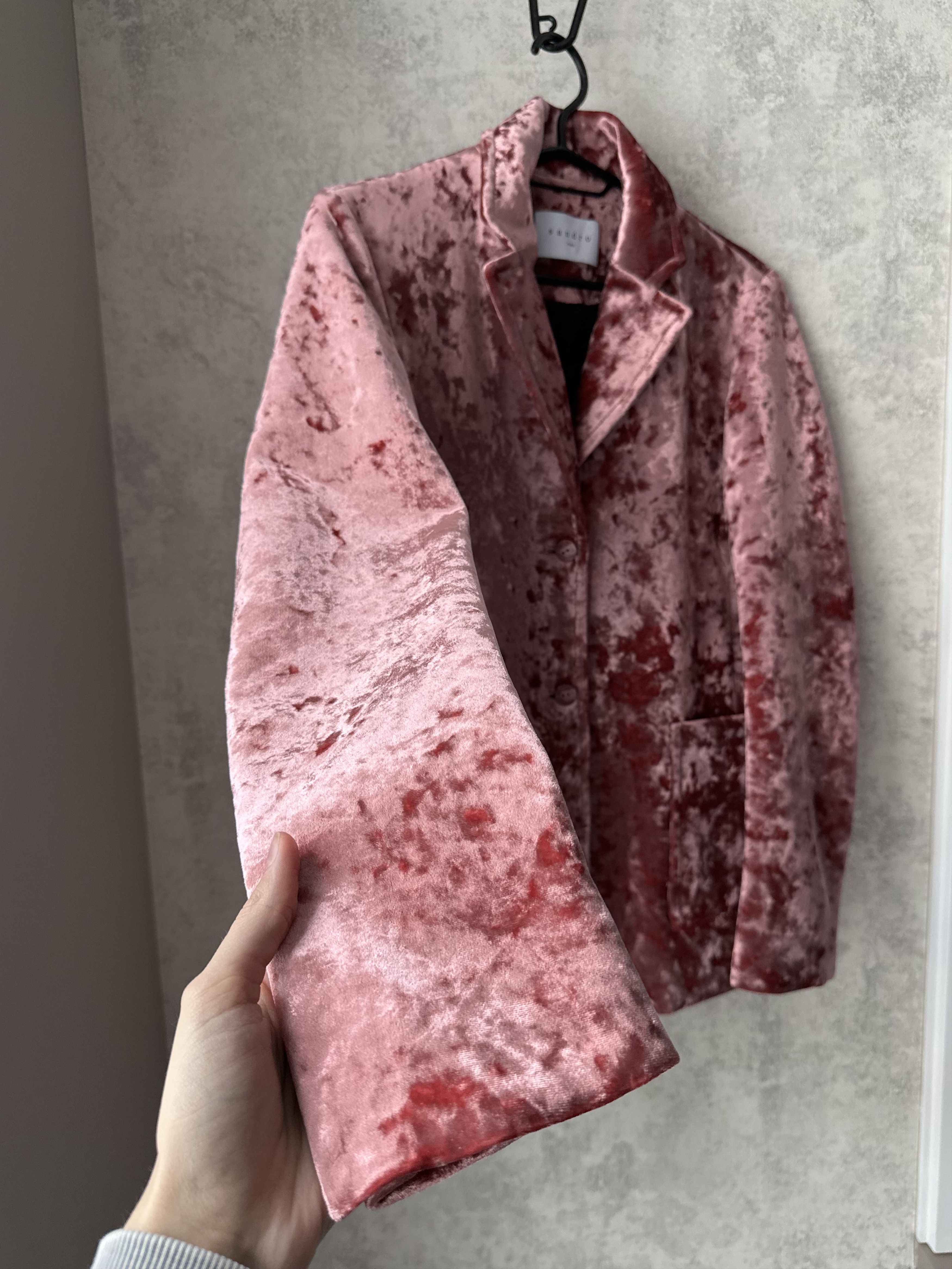 Sandro Sandro Paris Velvet Blazer Jacket Burgundy Designer Size XS / US 0-2 / IT 36-38 - 5 Thumbnail